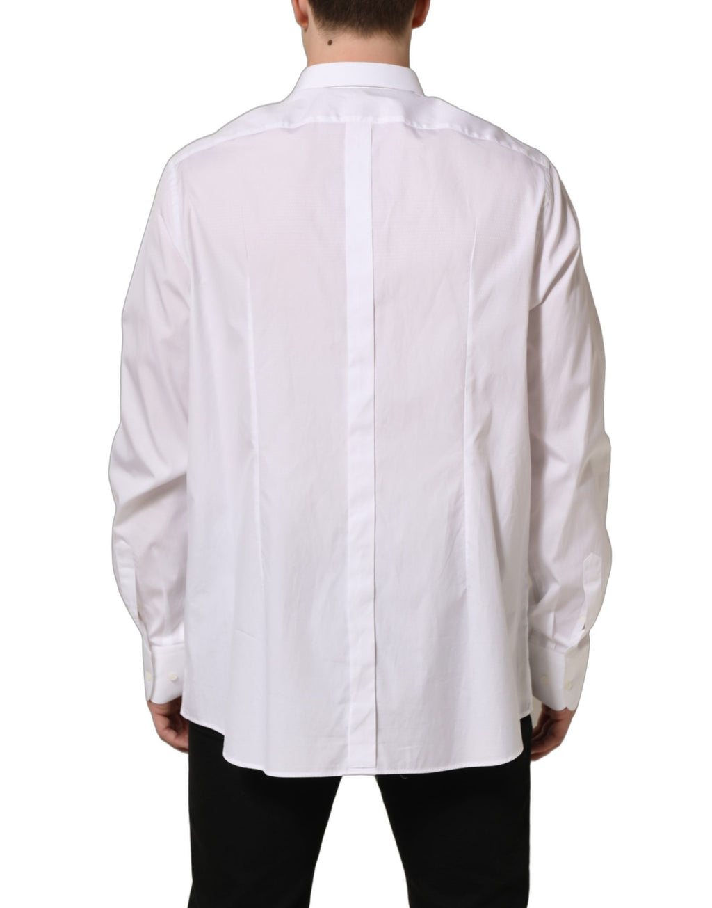 Chemise homme Dolce & Gabbana en coton blanc à manches longues, élégante et classique, visible en détail sur l'image.