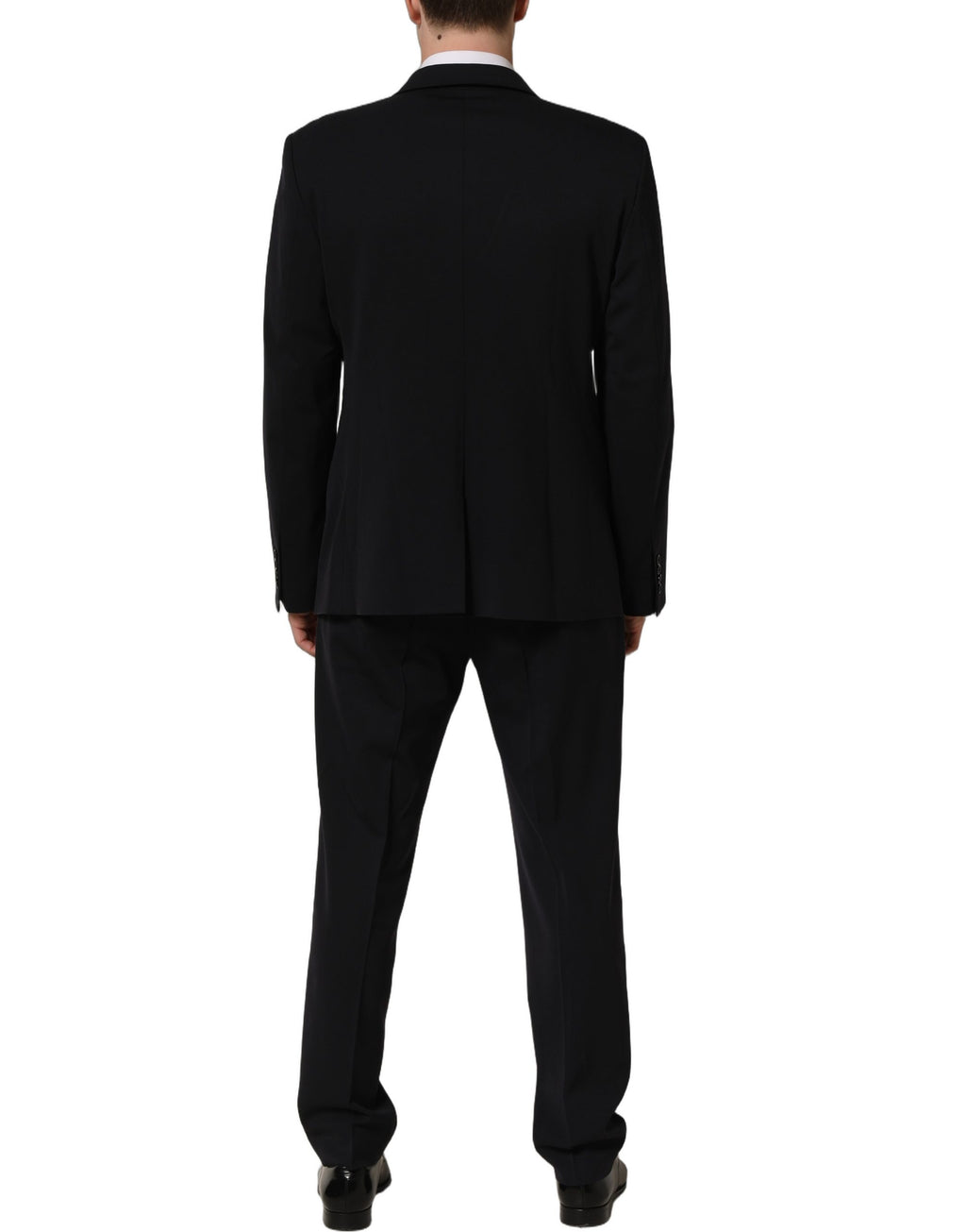 Costume homme noir en laine Dolce & Gabbana, costume deux pièces ajusté pour occasion formelle, vue de face sur mannequin.