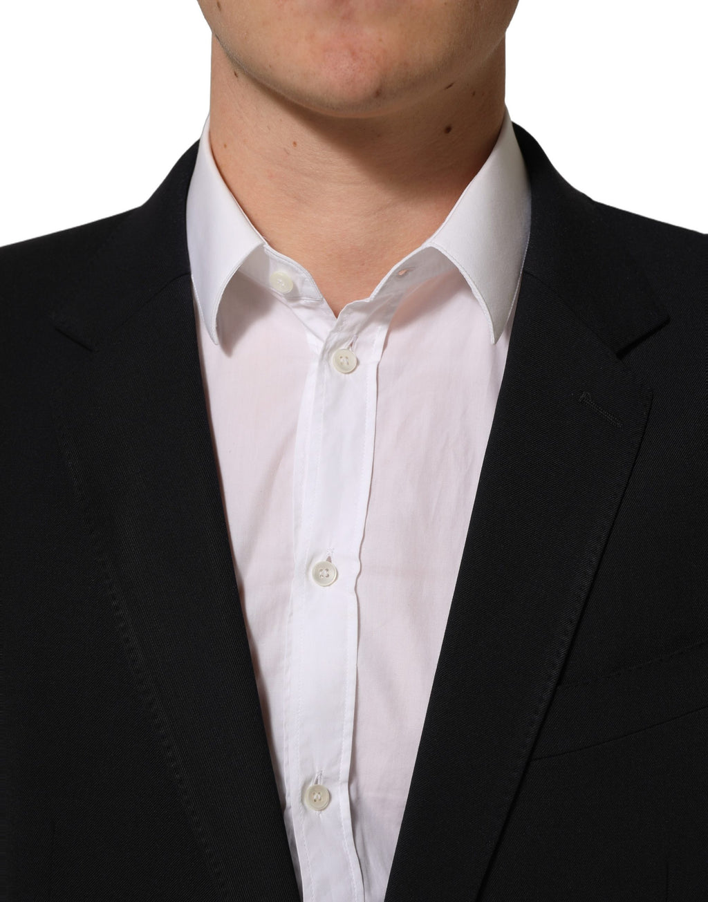 Costume homme en laine noire Dolce & Gabbana, costume deux pièces slim fit formel avec veste et pantalon élégant.