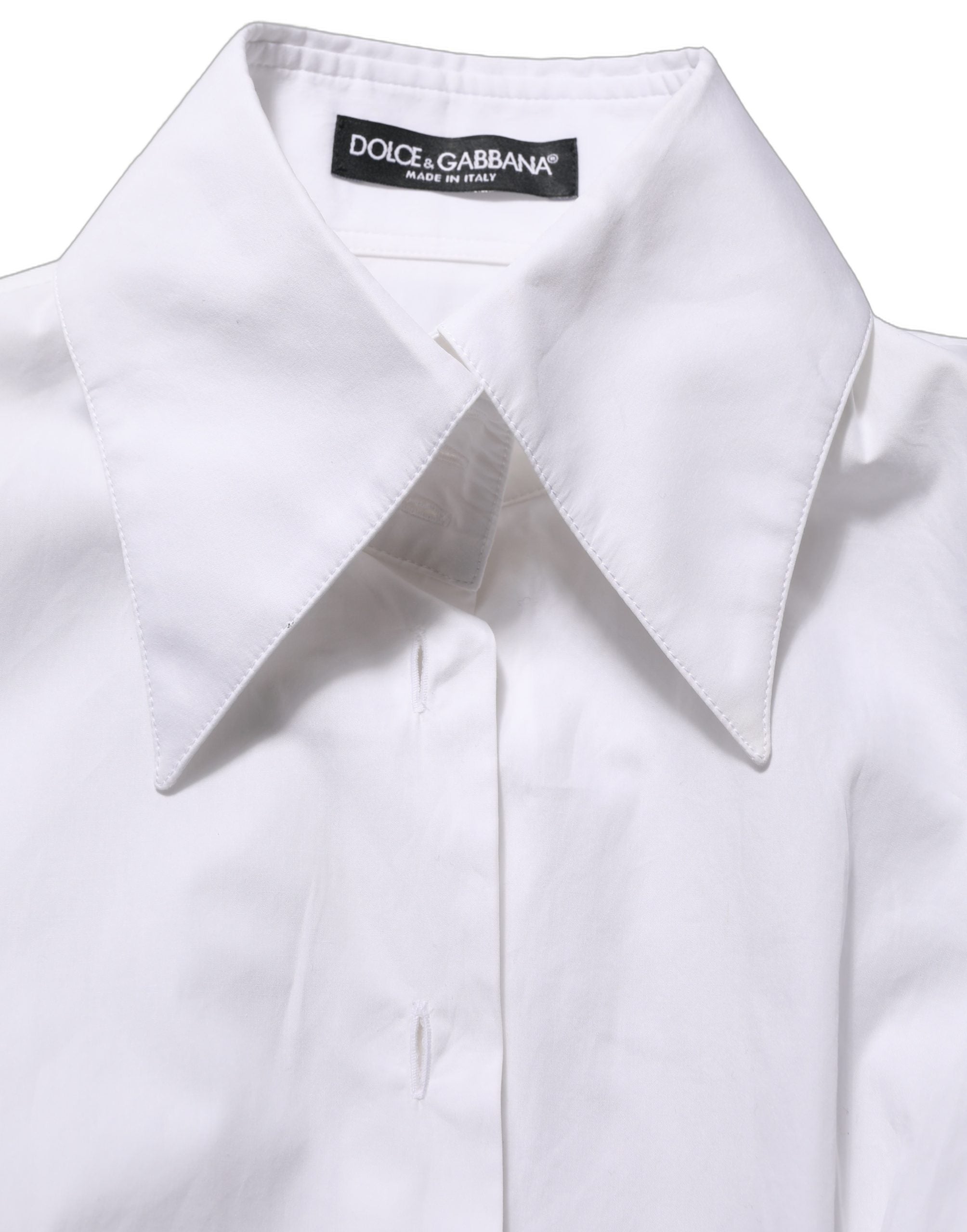 Chemise blanche à col avec manches longues de Dolce & Gabbana, vêtement élégant en coton pour homme ou femme.