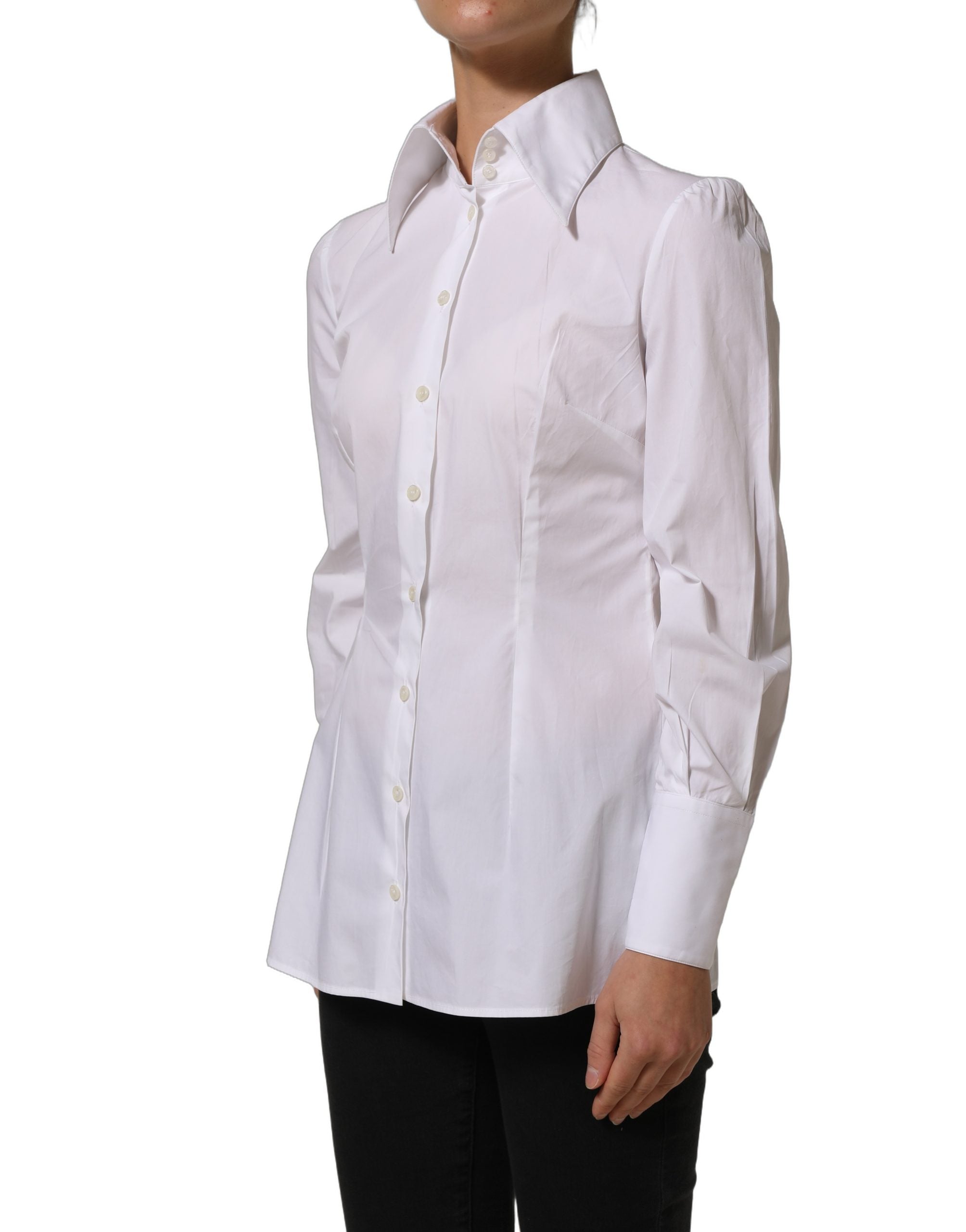 Chemise blanche Dolce & Gabbana à col, manches longues, élégante, en tissu léger, parfaite pour un style sophistiqué.