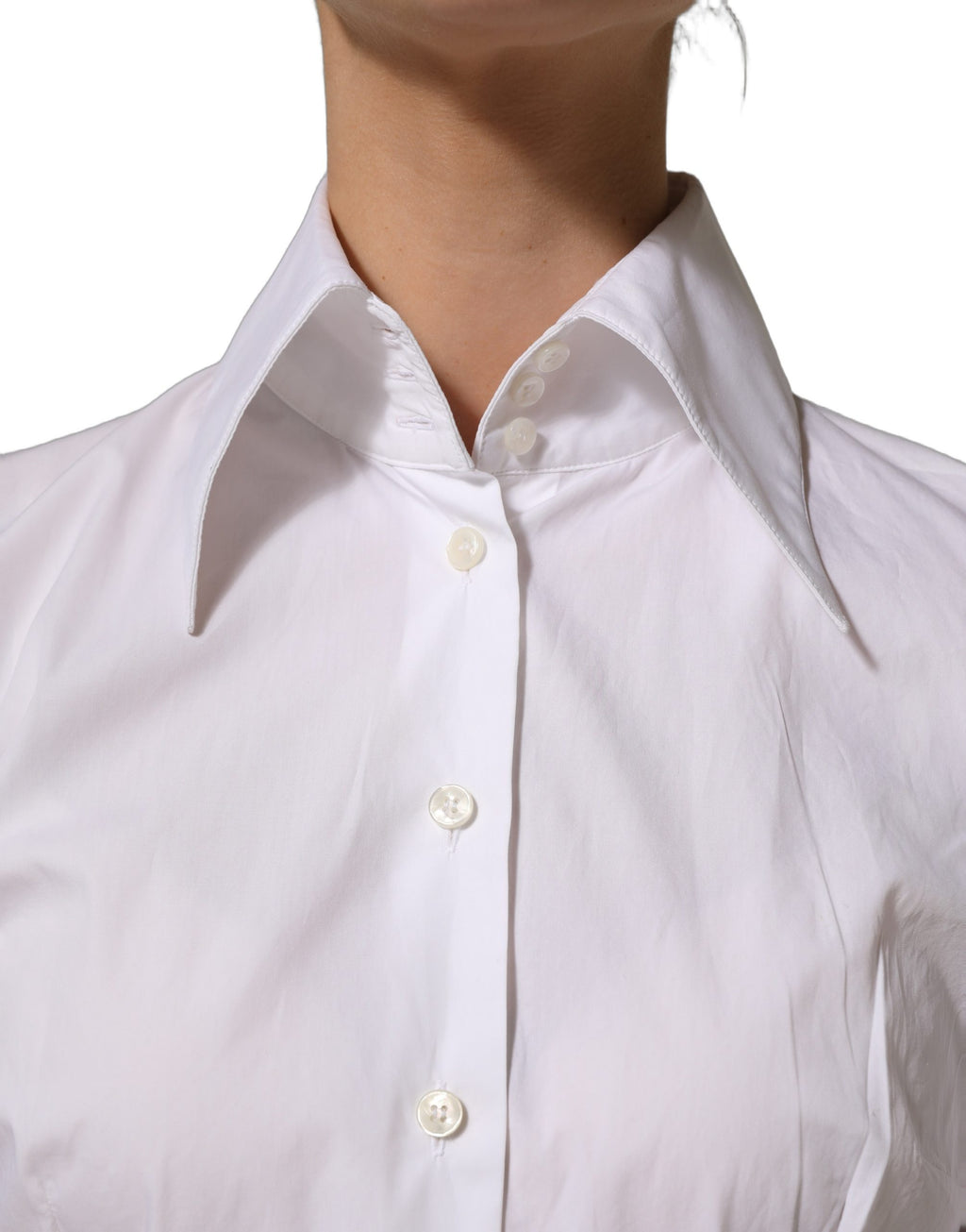 Chemise blanche à col avec manches longues de Dolce & Gabbana, vêtement élégant en coton pour femme.