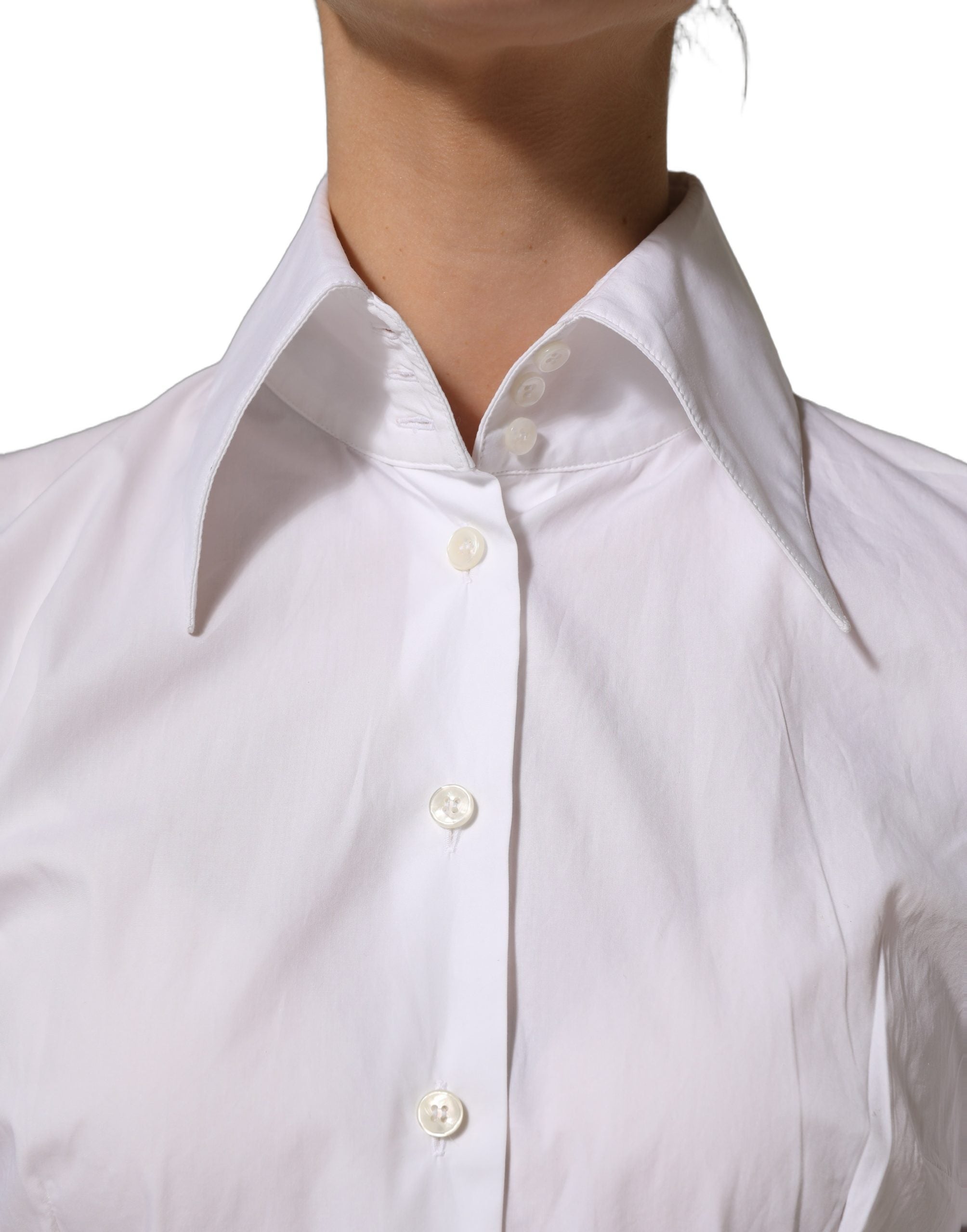 Chemise blanche à col avec manches longues de Dolce & Gabbana, vêtement élégant en coton pour femme.