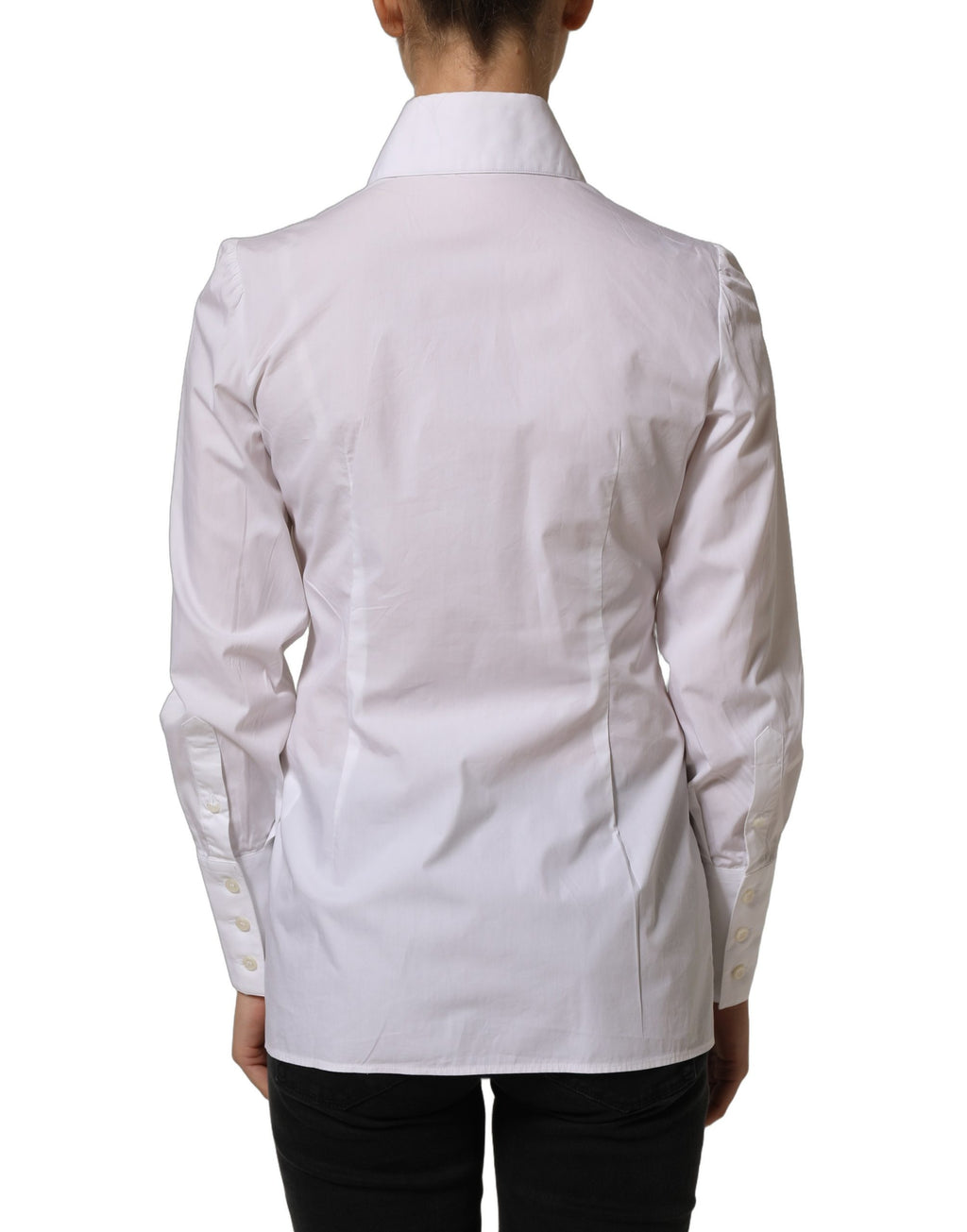 Chemise blanche à col avec manches longues Dolce & Gabbana, vêtement élégant en coton pour femme.