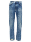 Jeans droits en coton bleu Givenchy, style classique, visible sur un mannequin avec détails de couture et poches avant.