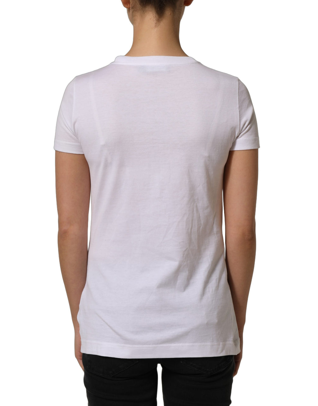 T-shirt ronde blanche Dolce & Gabbana avec logo DG orné, col rond et design élégant, vue de face.