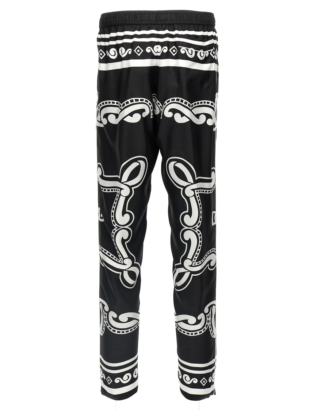 Pantalons décontractés en soie bicolore de Dolce & Gabbana, style élégant et confortable, vue de face.