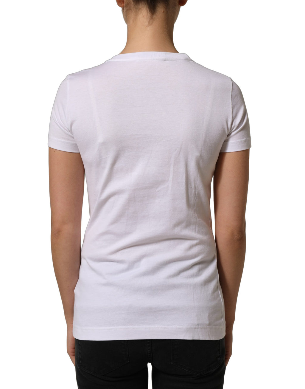 T-shirt blanche Dolce & Gabbana avec logo DG orné d'un col rond, design élégant et moderne visible sur l'image.