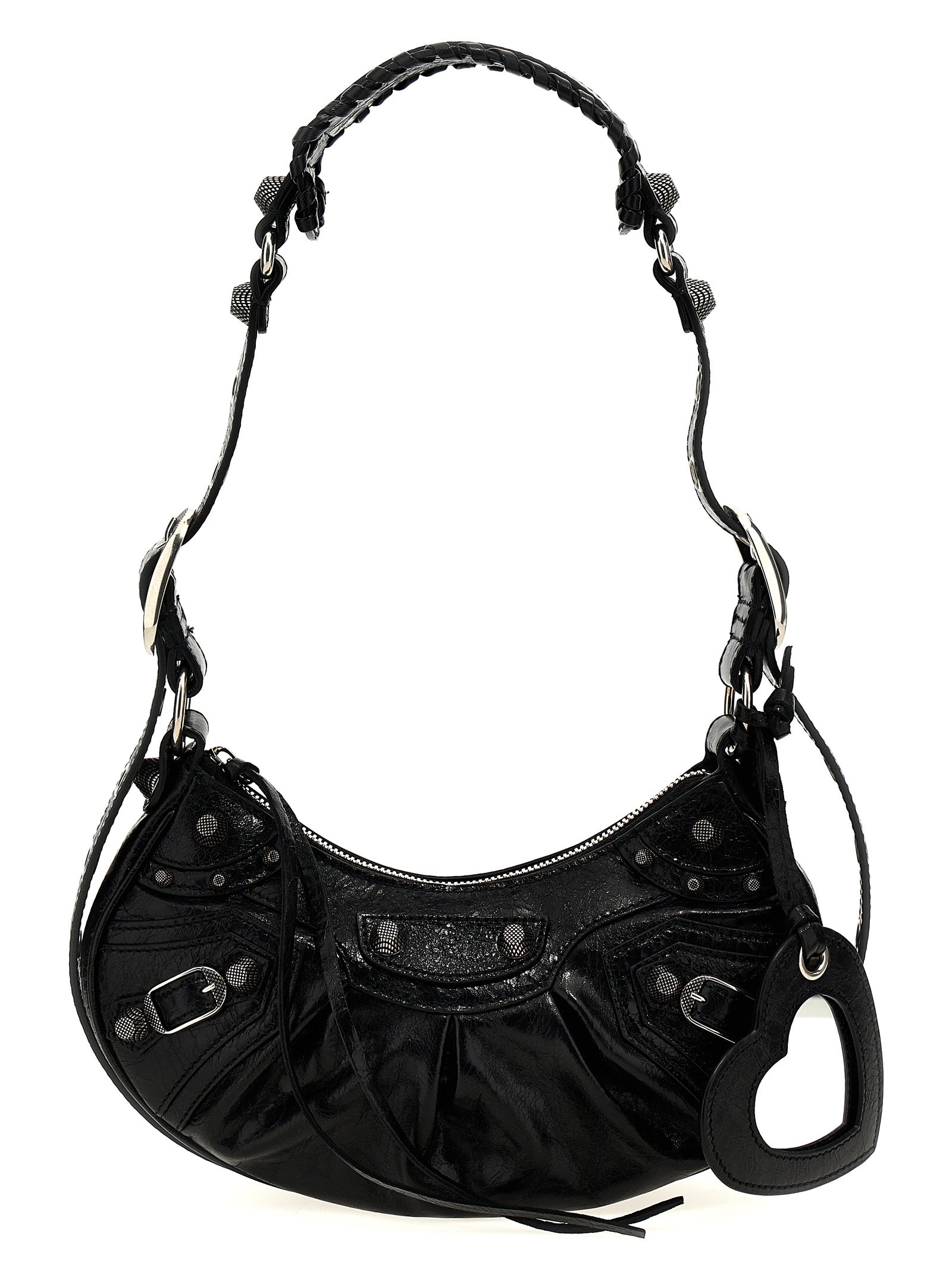 Sac à bandoulière en cuir d'agneau noir de Balenciaga, design élégant avec détails modernes et finition de haute qualité.