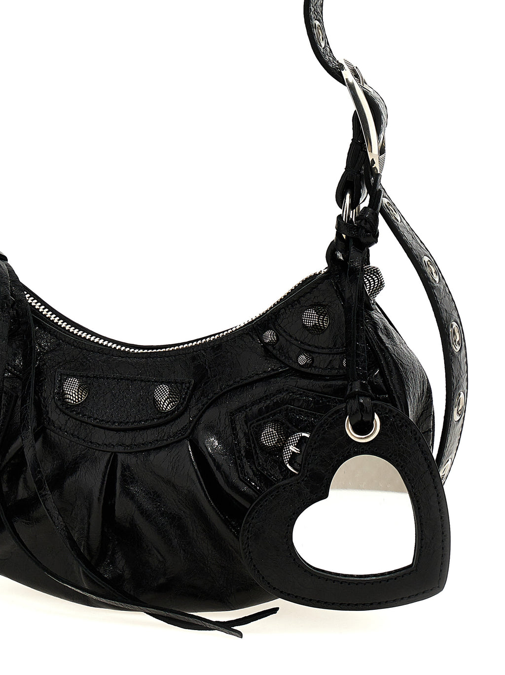 Sac bandoulière en cuir d'agneau noir de Balenciaga, élégant et moderne, avec détails de la marque visible.