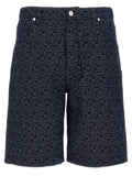 Shorts bermuda en coton bleu de la marque Fendi, vue de face, avec logo Fendi visible sur le côté.