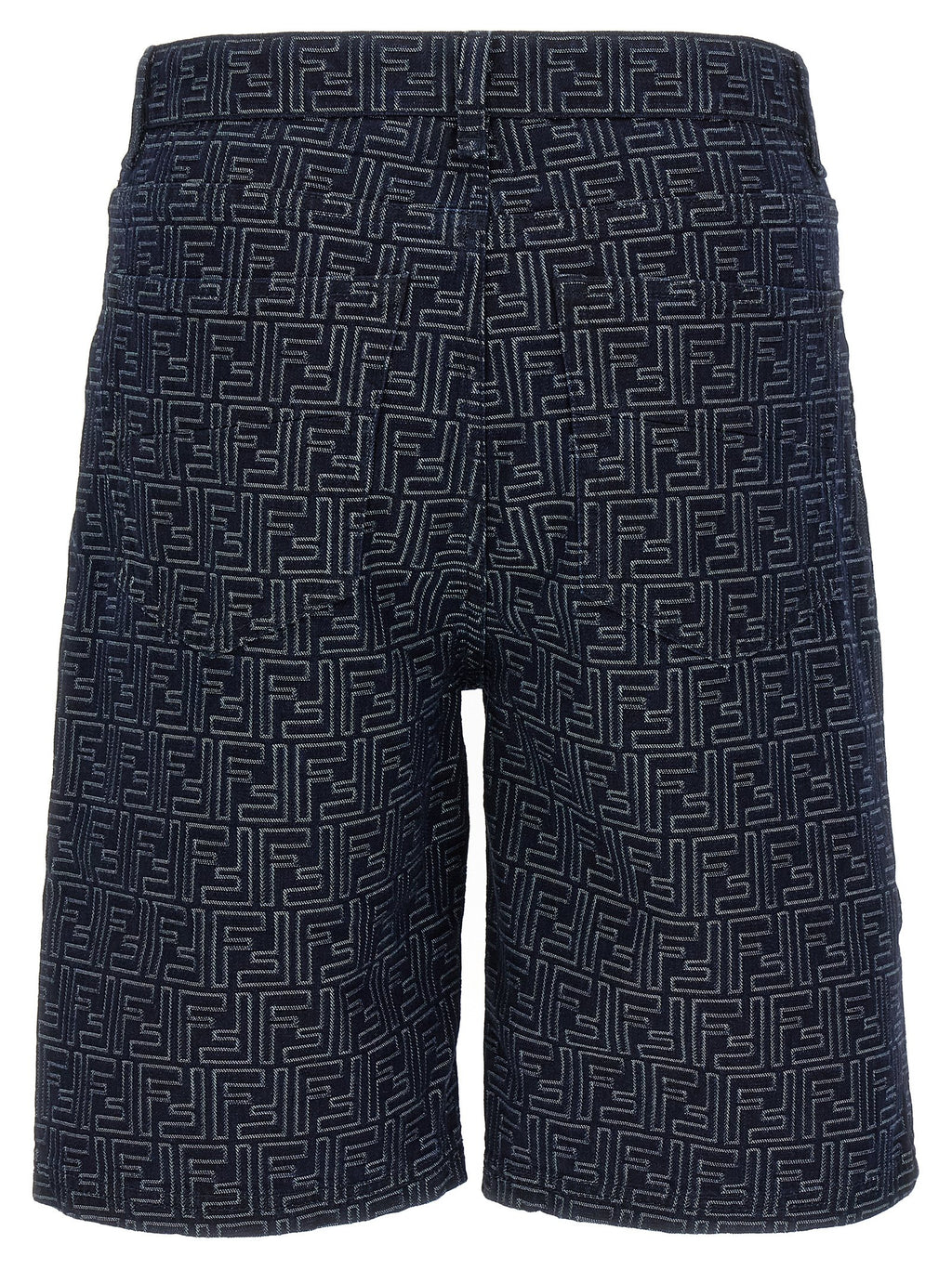 Shorts Bermuda en coton bleu Fendi, coupe décontractée, avec logo de la marque visible sur le côté.