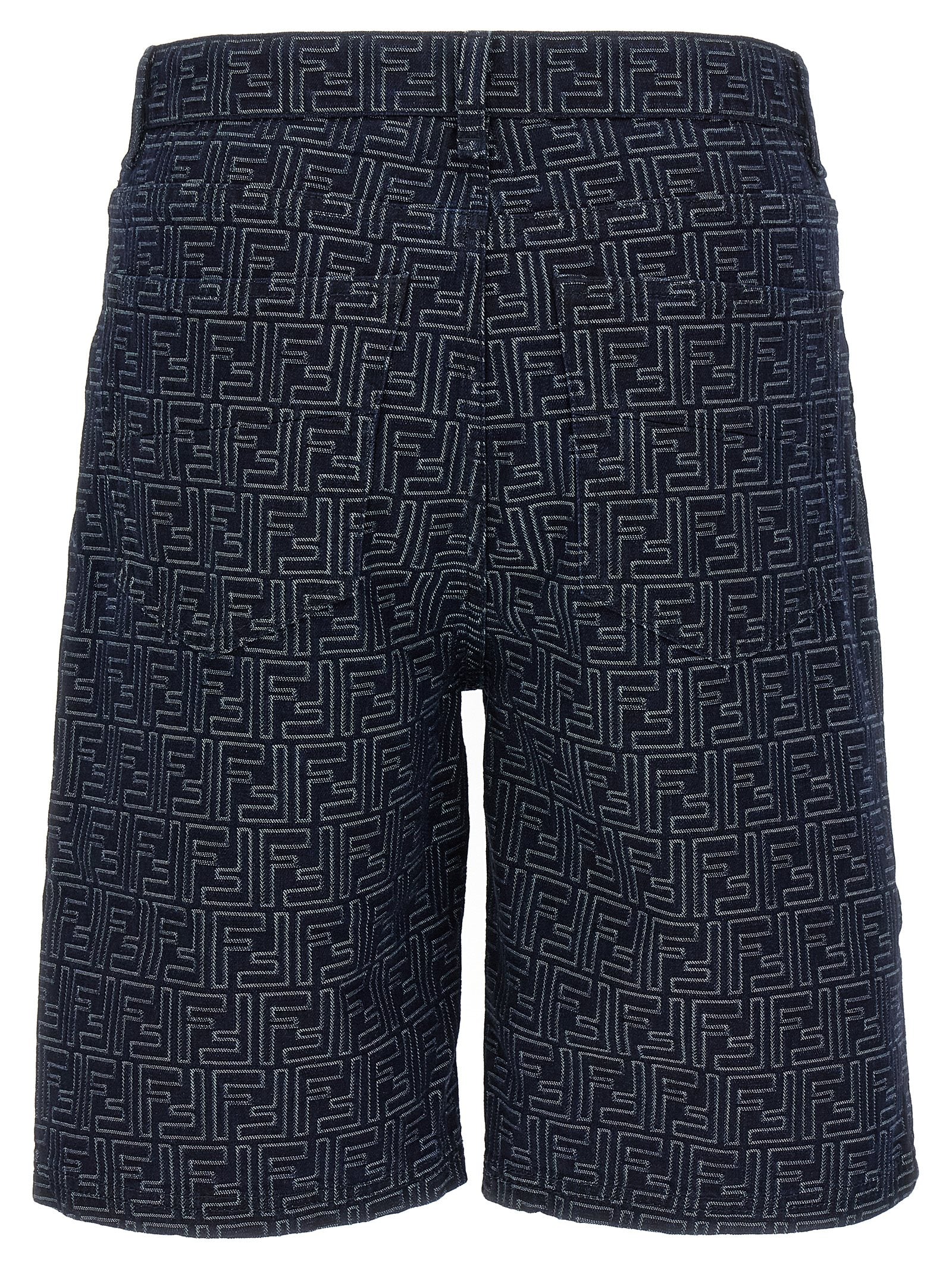 Shorts Bermuda en coton bleu Fendi, coupe décontractée, avec logo de la marque visible sur le côté.