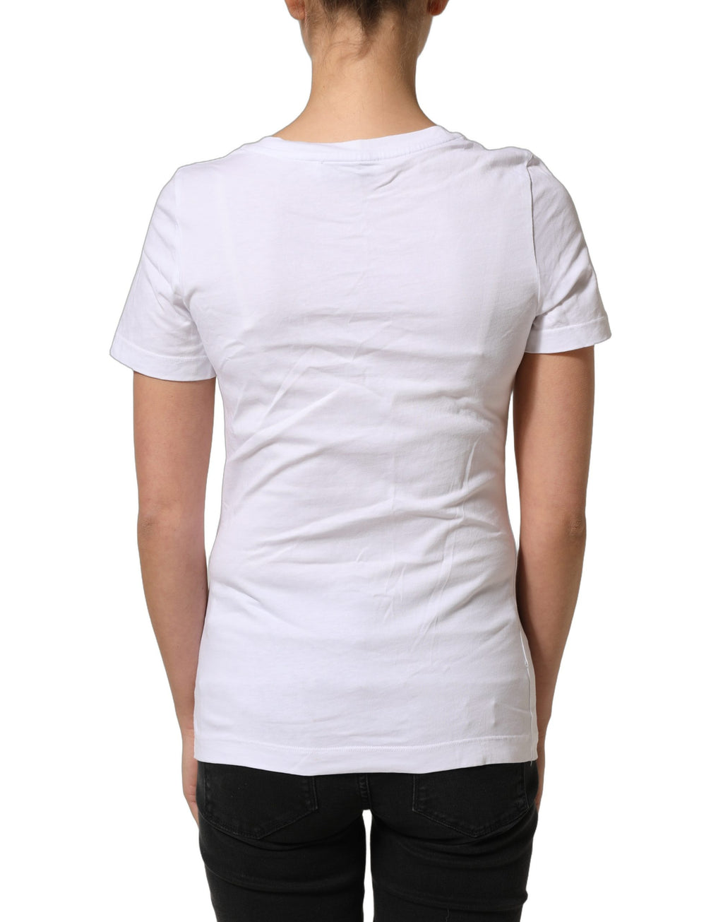 T-shirt blanc en coton Dolce & Gabbana avec logo floral et col rond, mode élégante et confortable pour homme.
