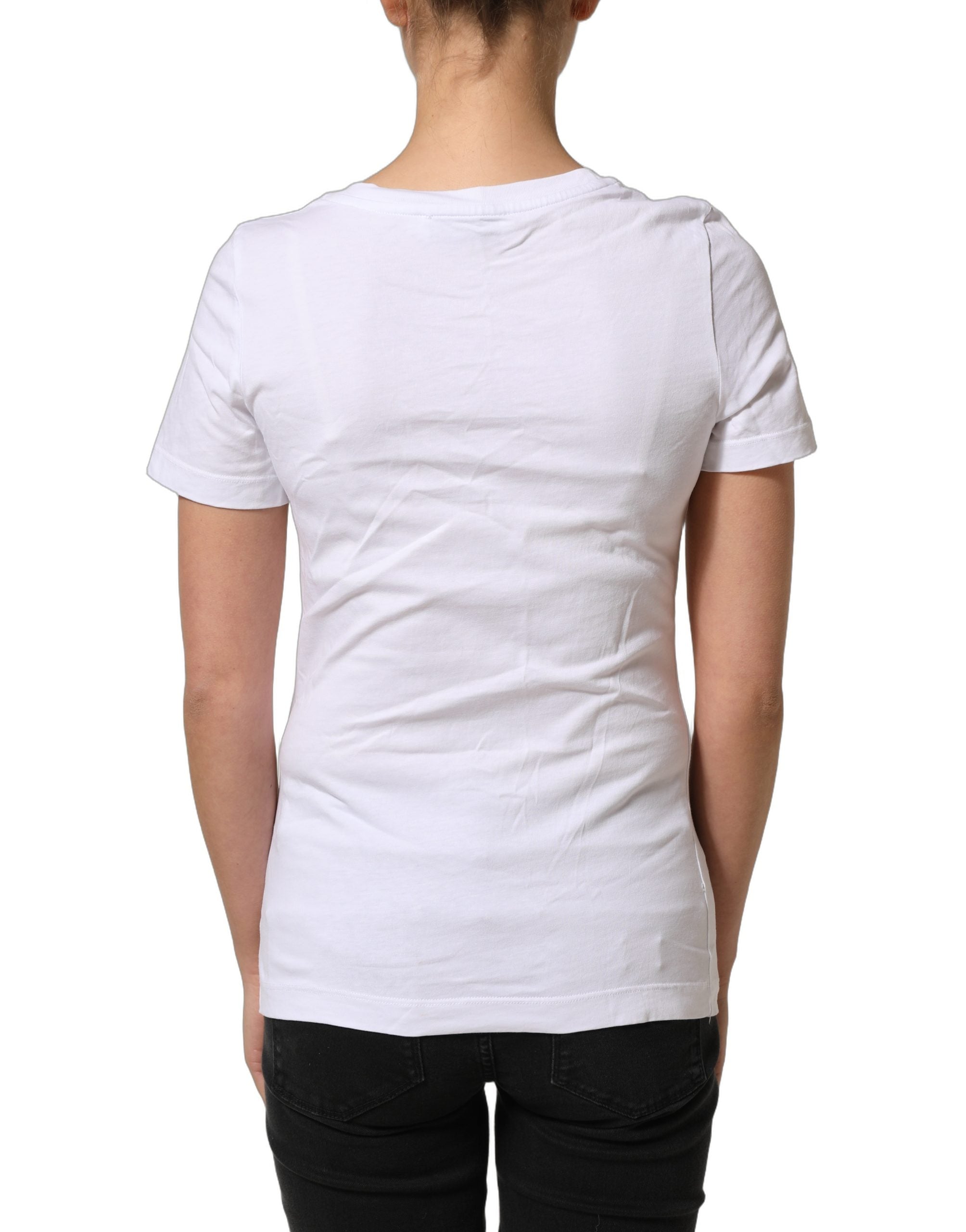 T-shirt blanc en coton Dolce & Gabbana avec logo floral et col rond, mode élégante et confortable pour homme.