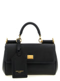 Sac à main Dolce & Gabbana en cuir de veau noir, élégance classique avec détails sophistiqués visible sur l'image.