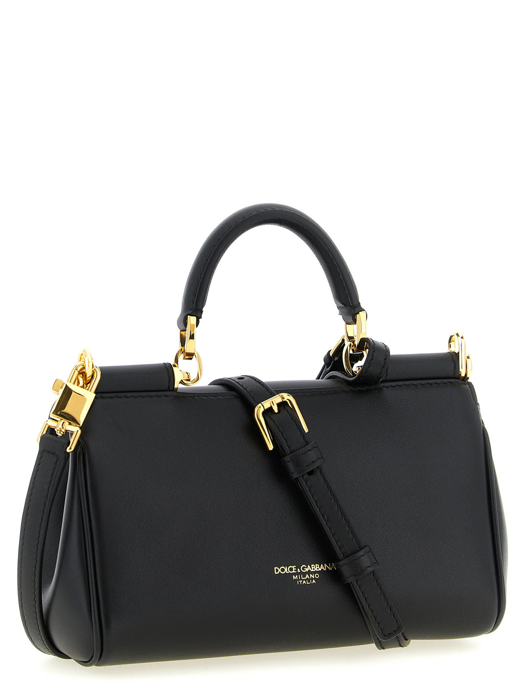 Sac à main en cuir de veau noir de Dolce & Gabbana, élégant et sophistiqué, avec détails raffinés et finition soignée.
