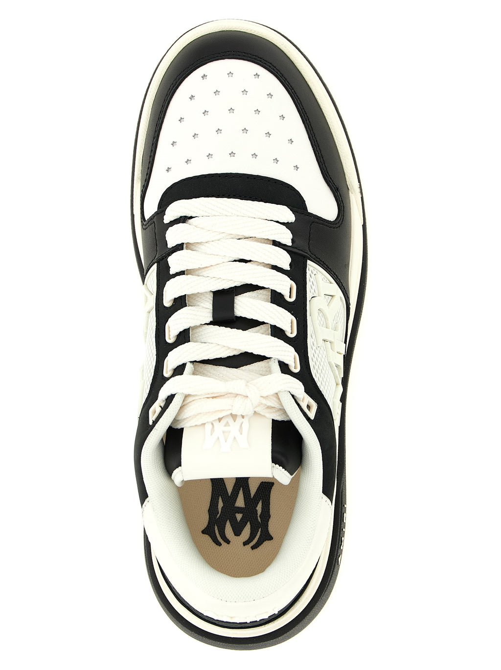 Chaussures basses Amiri Bicolor en cuir de veau, style moderne et élégant, vue de face montrant la conception en deux tons.
