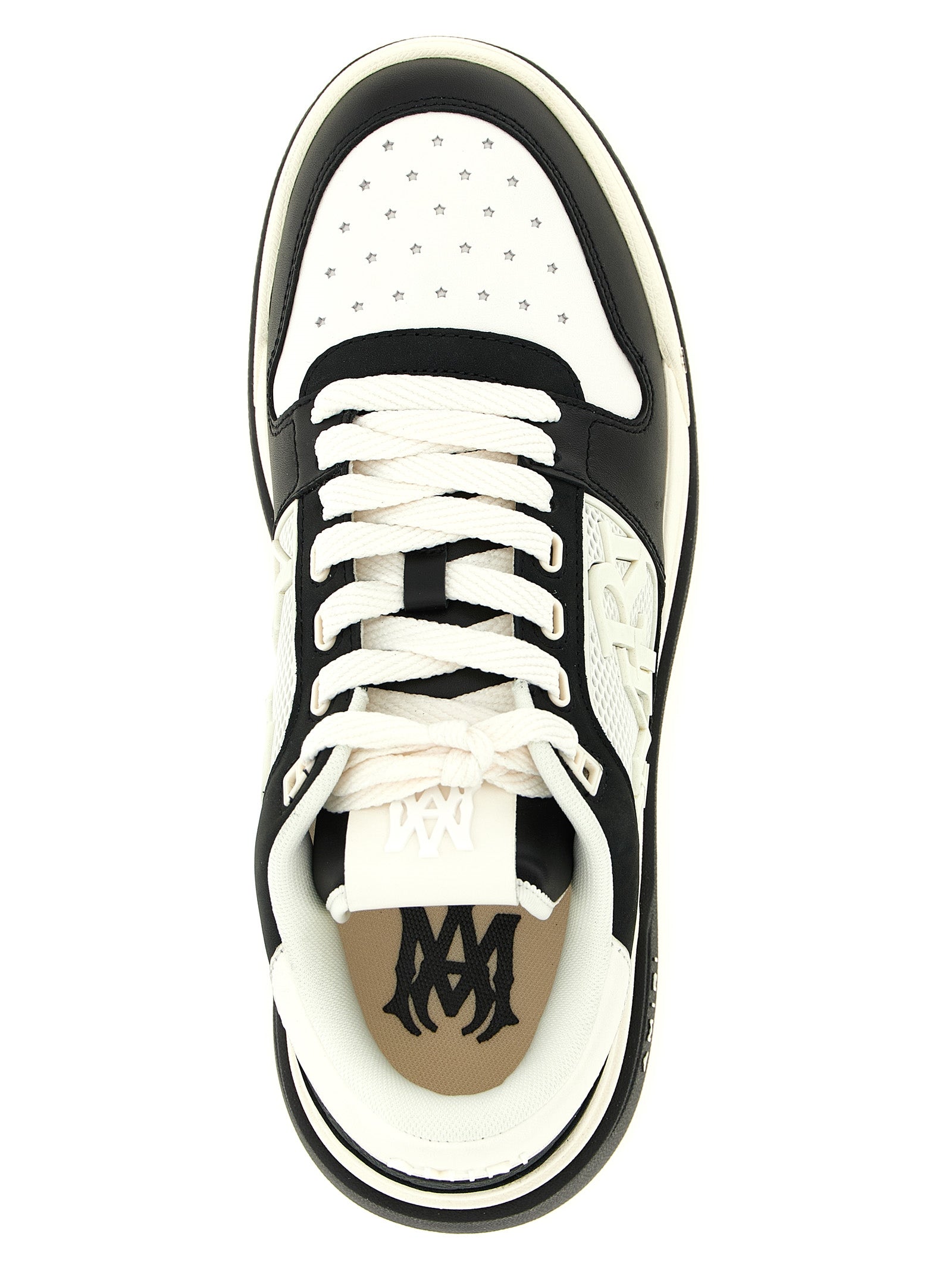 Chaussures basses Amiri Bicolor en cuir de veau, style moderne et élégant, vue de face montrant la conception en deux tons.