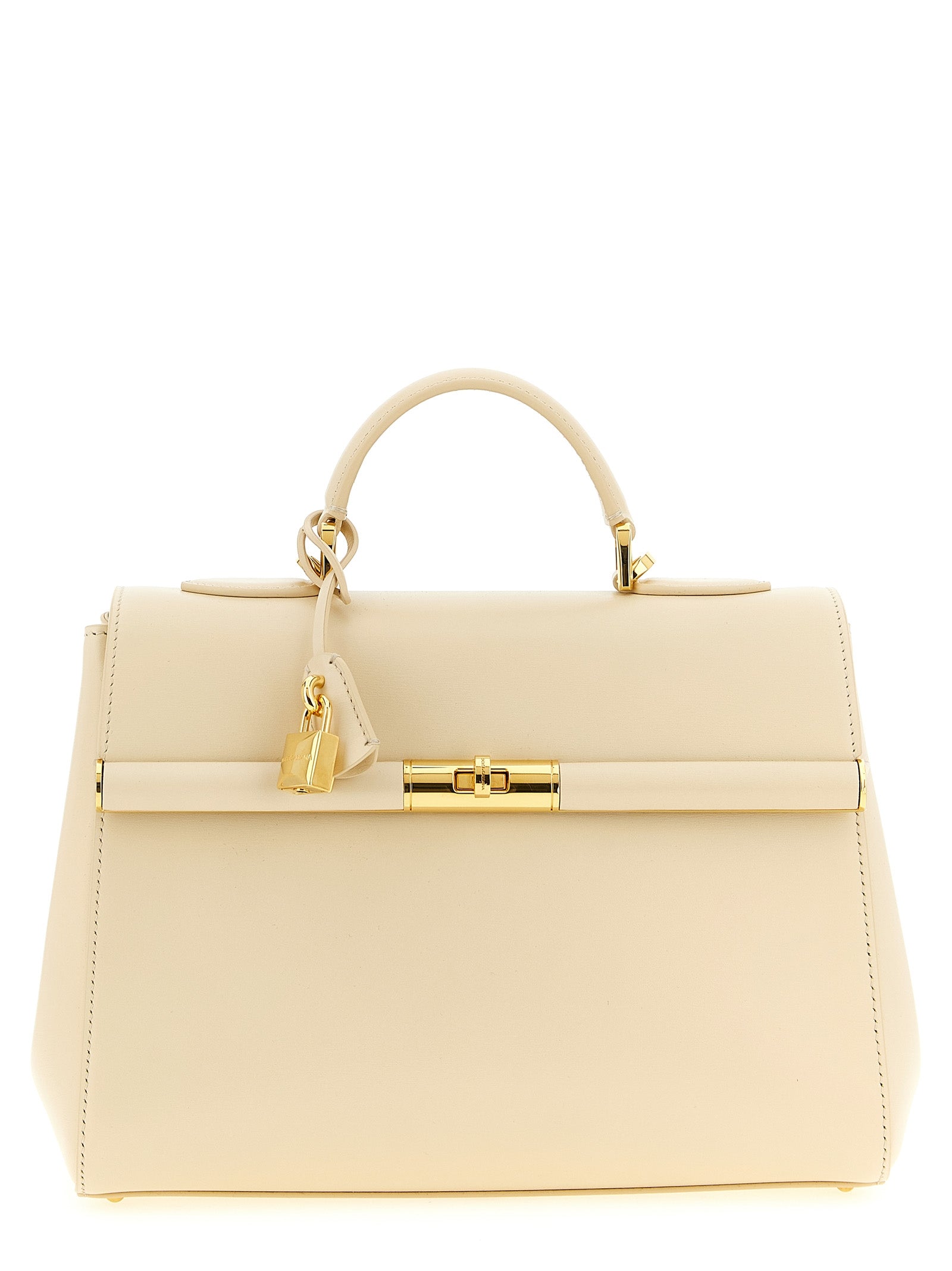 Sac à main en cuir d'agneau blanc de Dolce & Gabbana, élégance et luxe avec détails raffinés.