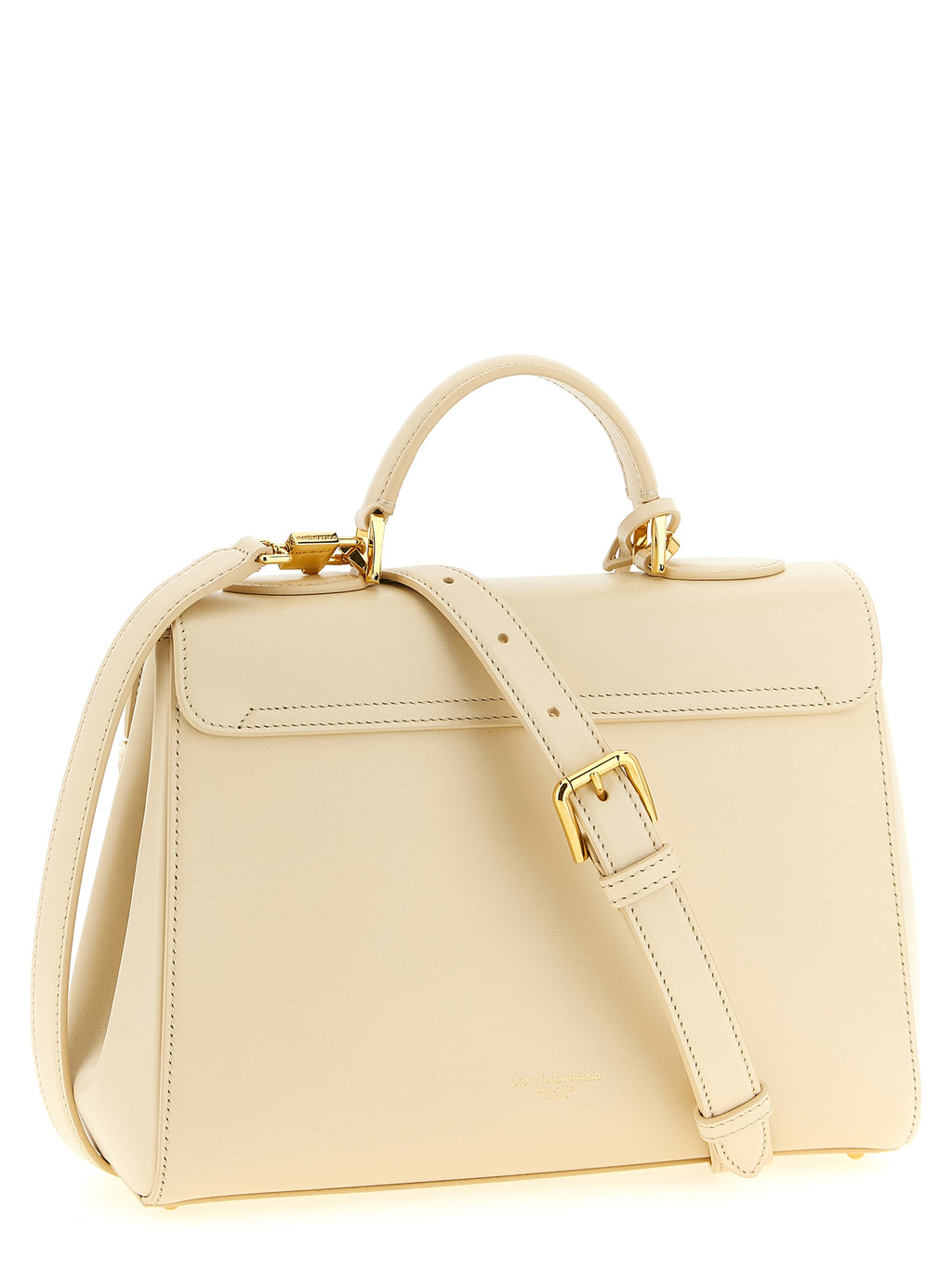 Sac à main en cuir d'agneau blanc de Dolce & Gabbana, sac élégant avec poignée et détails sophistiqués.