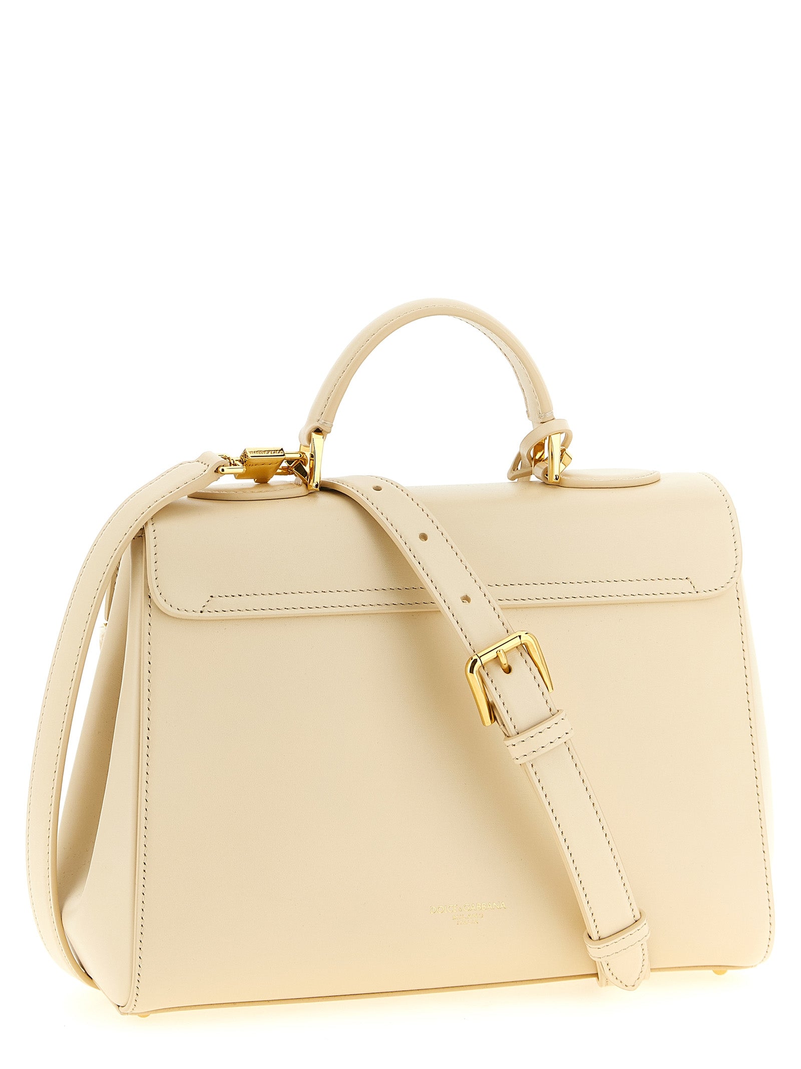 Sac à main en cuir d'agneau blanc de Dolce & Gabbana, sac élégant avec poignée et détails sophistiqués.