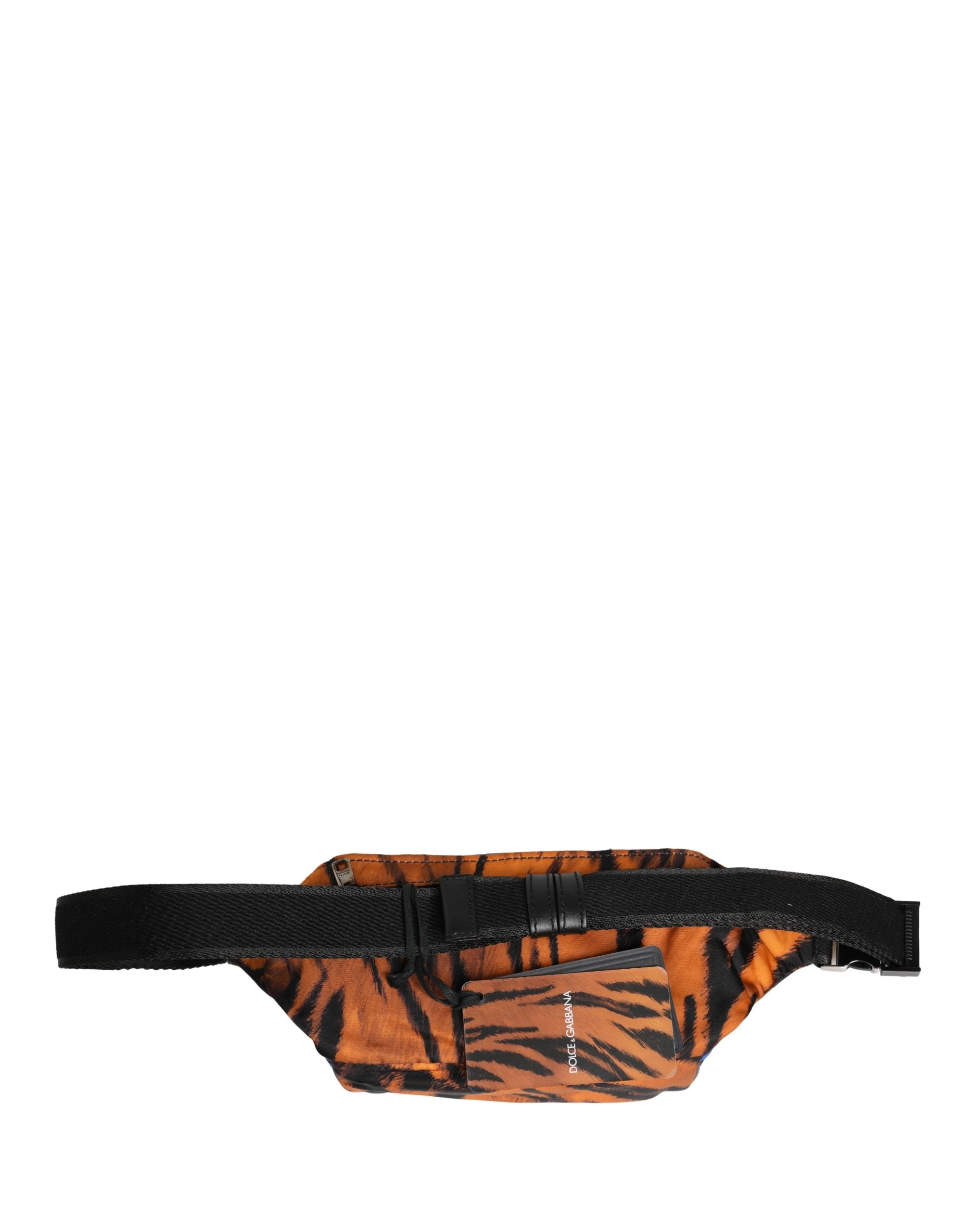 Sac banane en nylon à motif tigre marron de Dolce & Gabbana, sac pour homme avec ceinture ajustable.