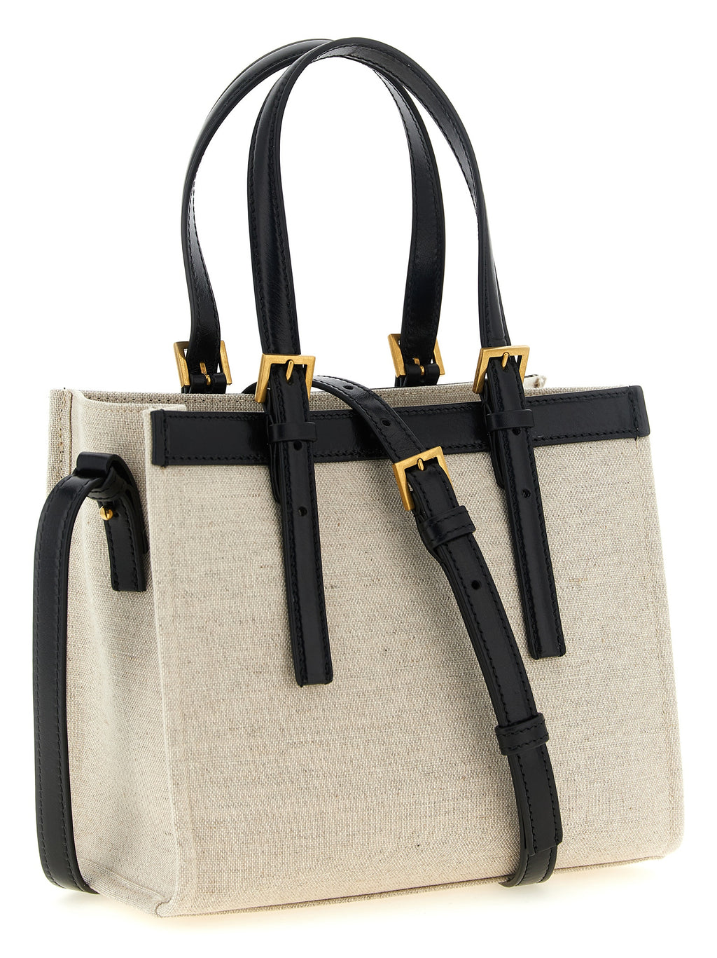 Sac cabas en lin beige de Versace avec logo emblématique et poignées résistantes, idéal pour un style élégant et décontracté.