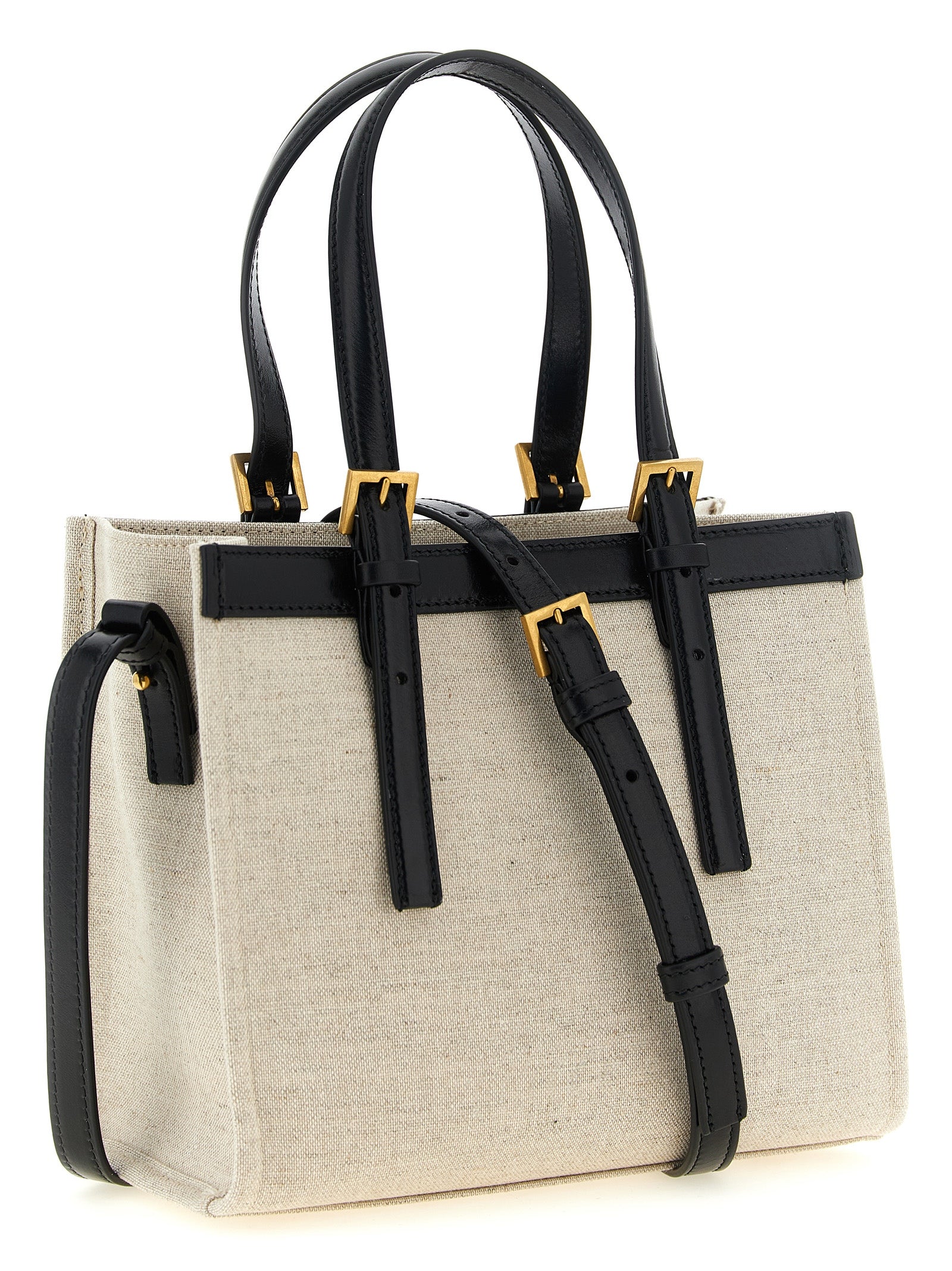 Sac cabas en lin beige de Versace avec logo emblématique et poignées résistantes, idéal pour un style élégant et décontracté.