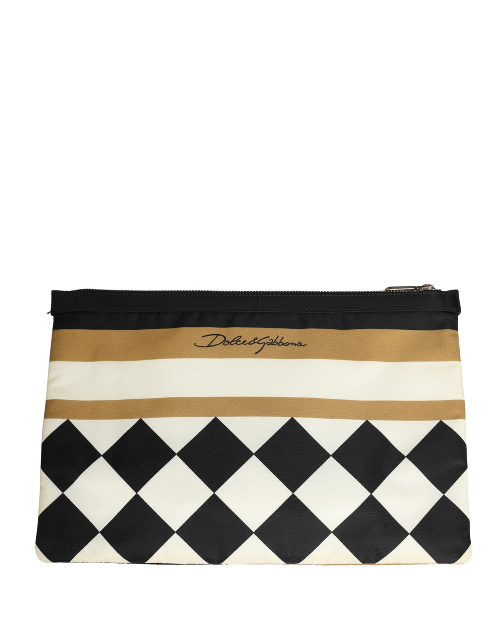 Pochette en nylon à motif à carreaux multicolores avec logo Dolce & Gabbana, sac clutch élégant et tendance.