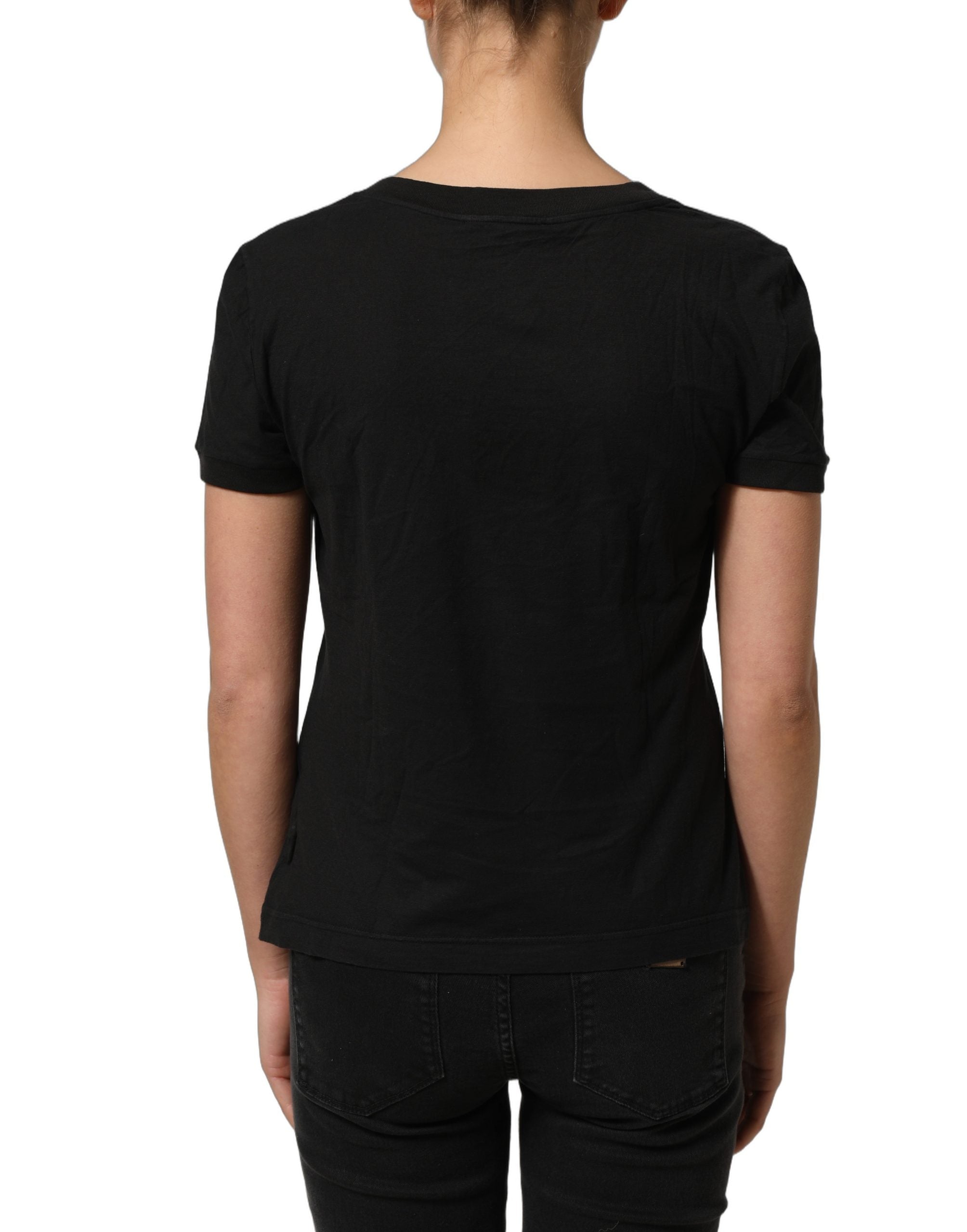 T-shirt Dolce & Gabbana en coton noir avec logo DG rond, col rond, vue de face.