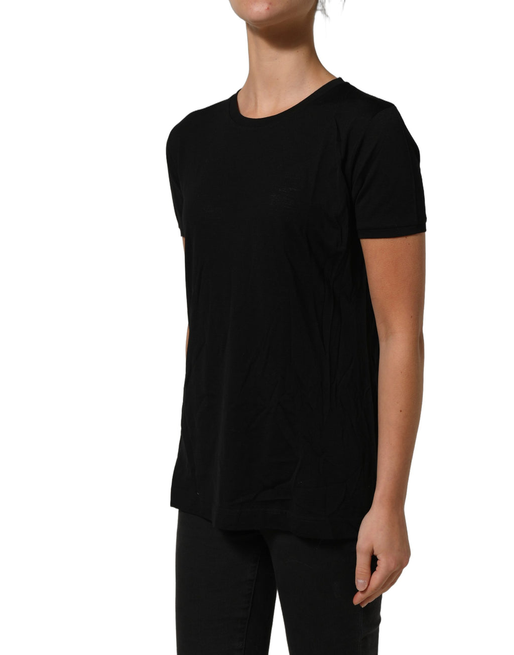 T-shirt homme Dolce & Gabbana en laine noire à col rond et manches courtes, vue de face.