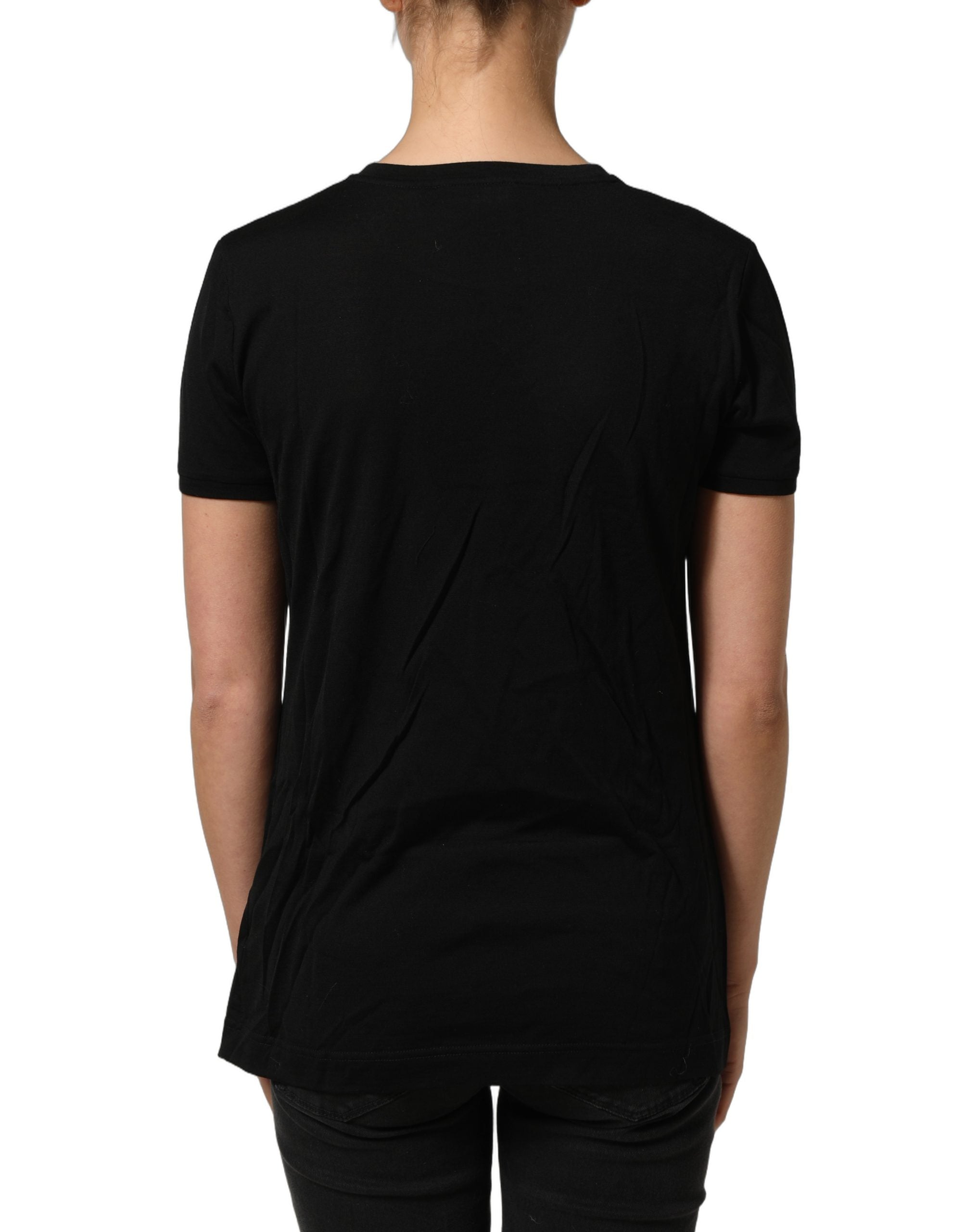 T-shirt homme noir en laine Dolce & Gabbana à col rond et manches courtes, style élégant et confortable.