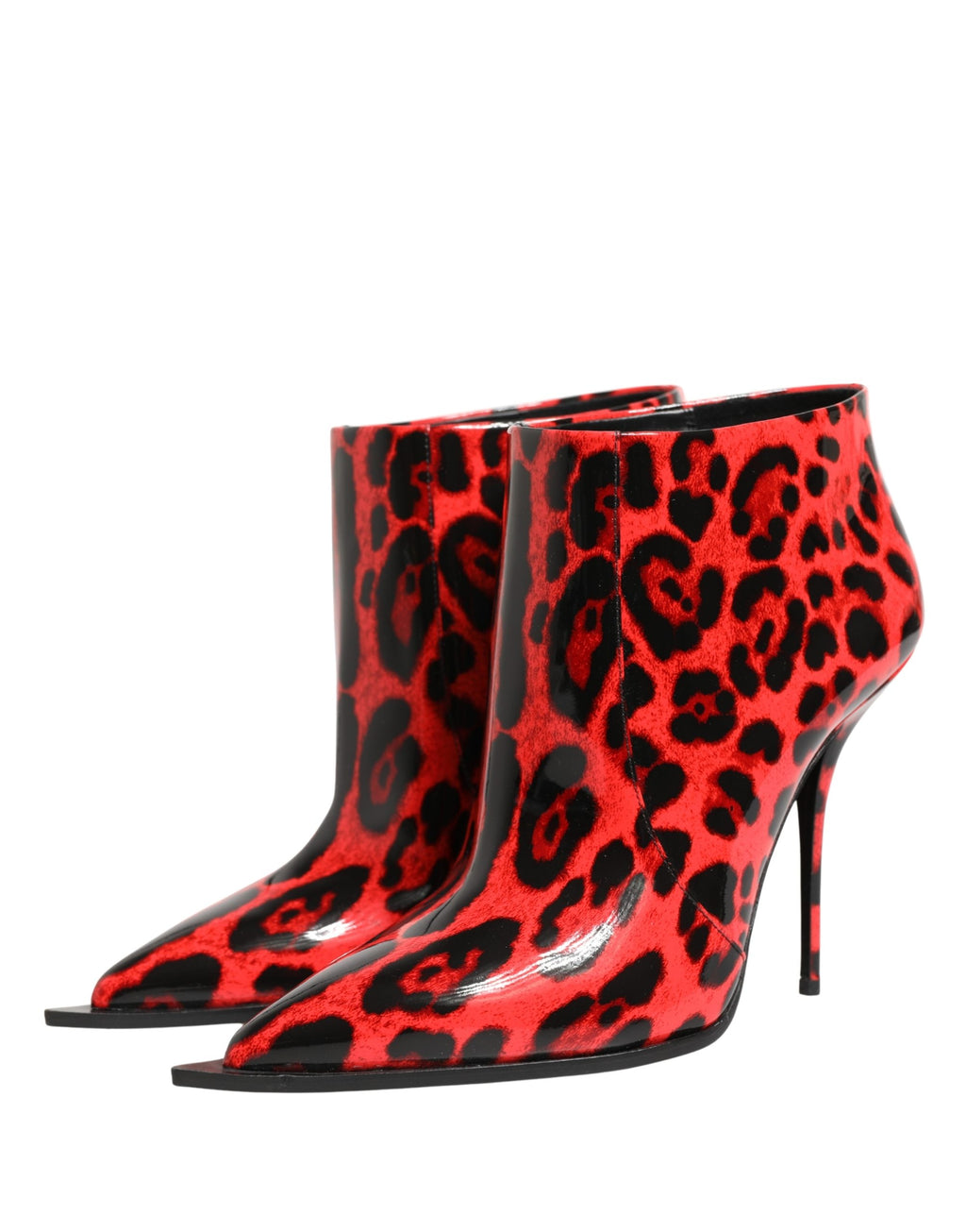 Bottines à talons Dolce & Gabbana Cardinale en cuir rouge avec motif léopard, style élégant et audacieux.