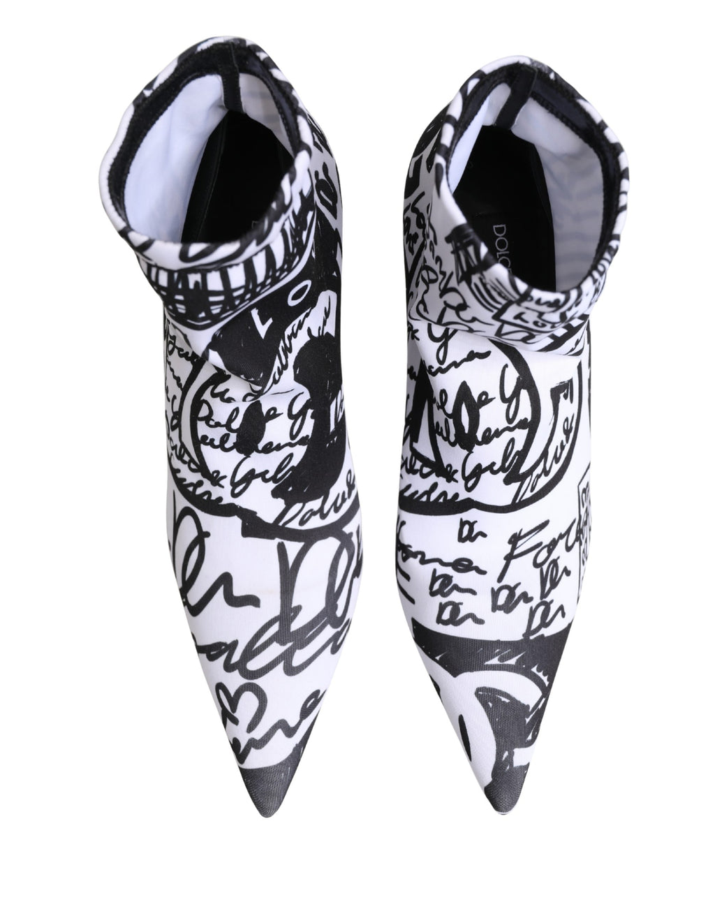 Bottines blanches Dolce & Gabbana Graffiti extensibles à la cheville, style moderne avec motif graffiti visible.