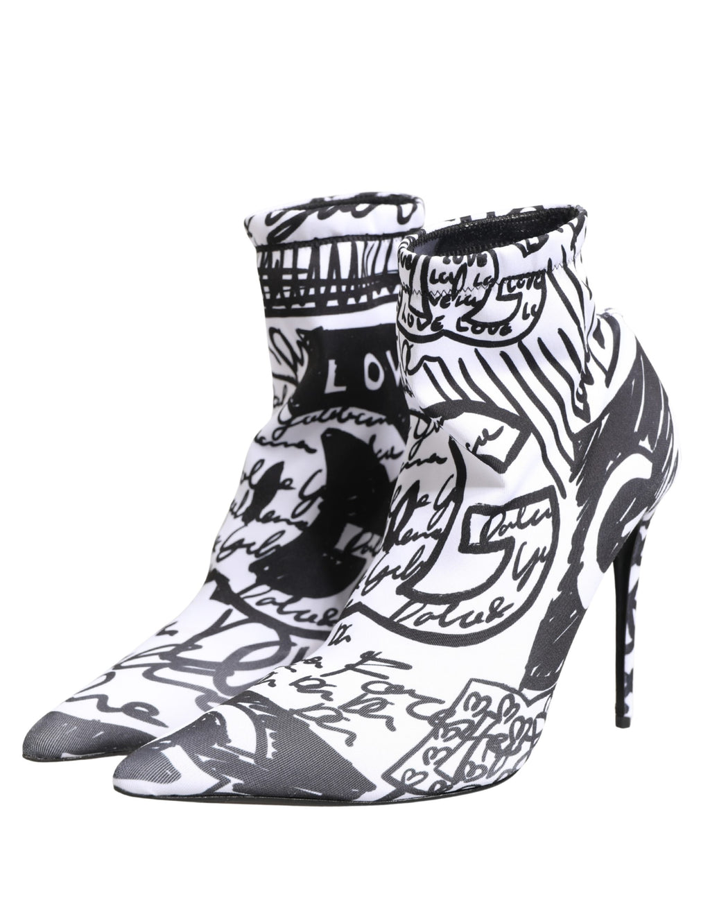Bottes ankle en stretch blanches Dolce & Gabbana avec motif graffiti artistique, style moderne et tendance.