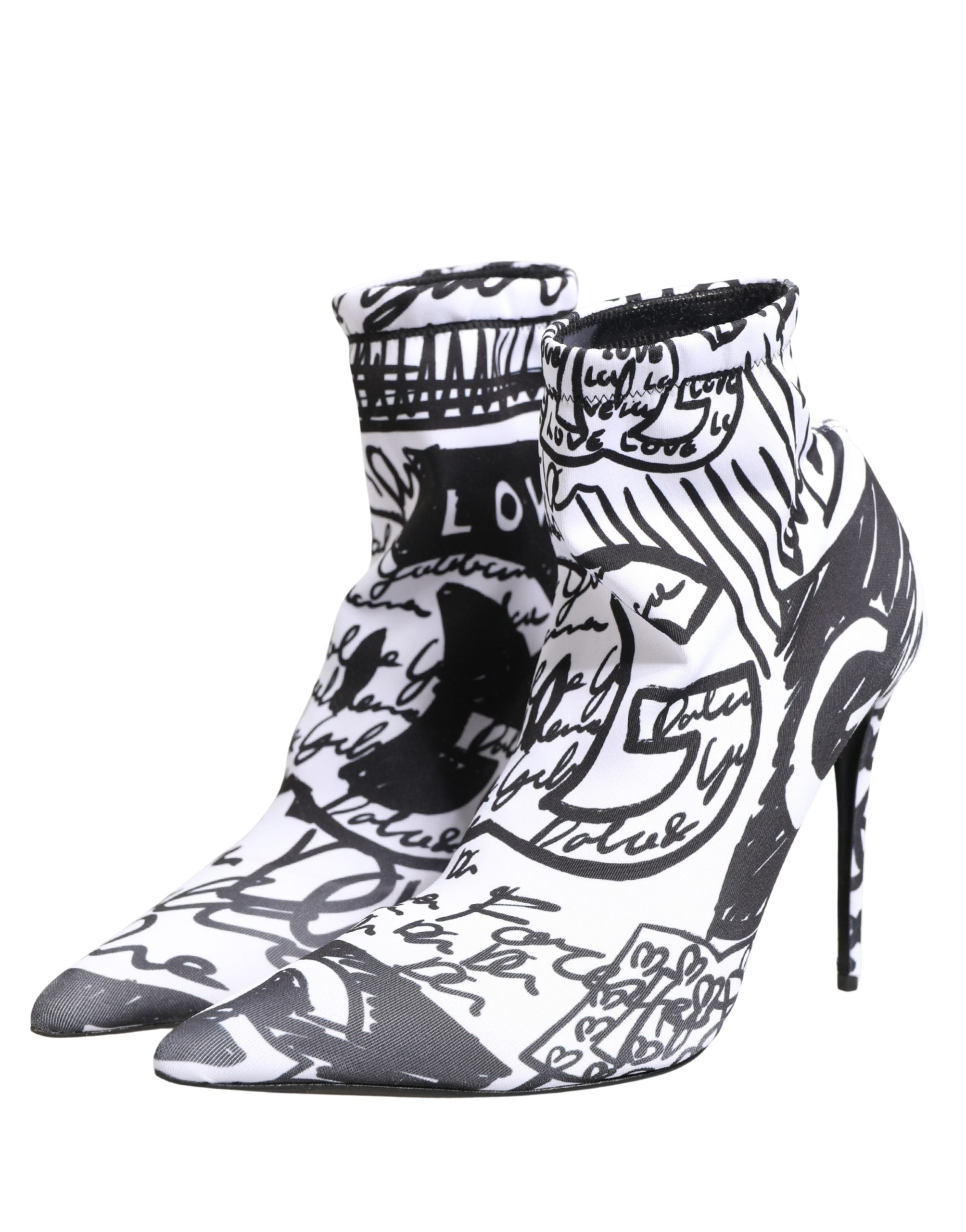 Bottes ankle en stretch blanches Dolce & Gabbana avec motif graffiti artistique, style moderne et tendance.