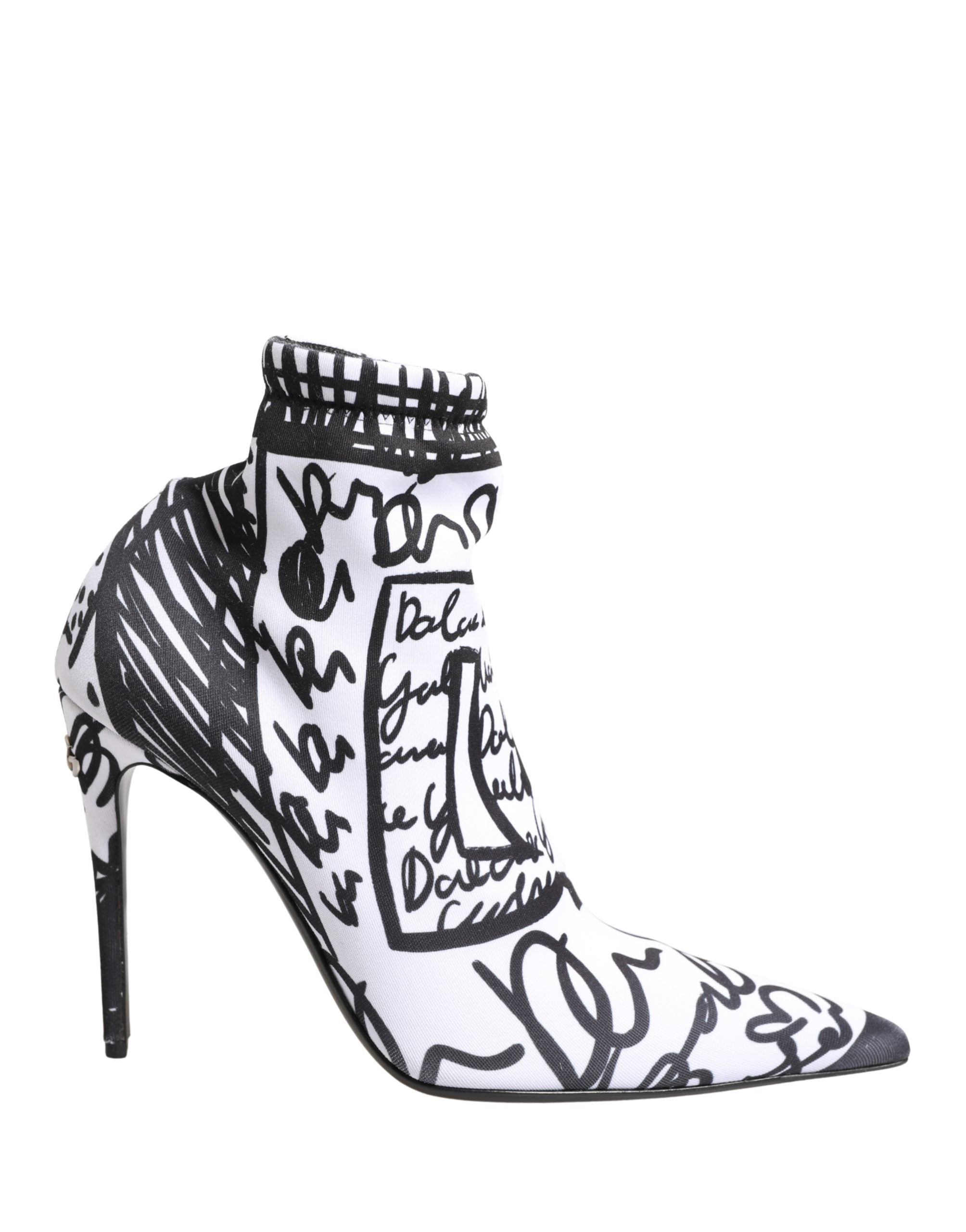 Chaussures bottines Dolce & Gabbana Graffiti blanches en caoutchouc stretch avec design artistique et semelle robuste.