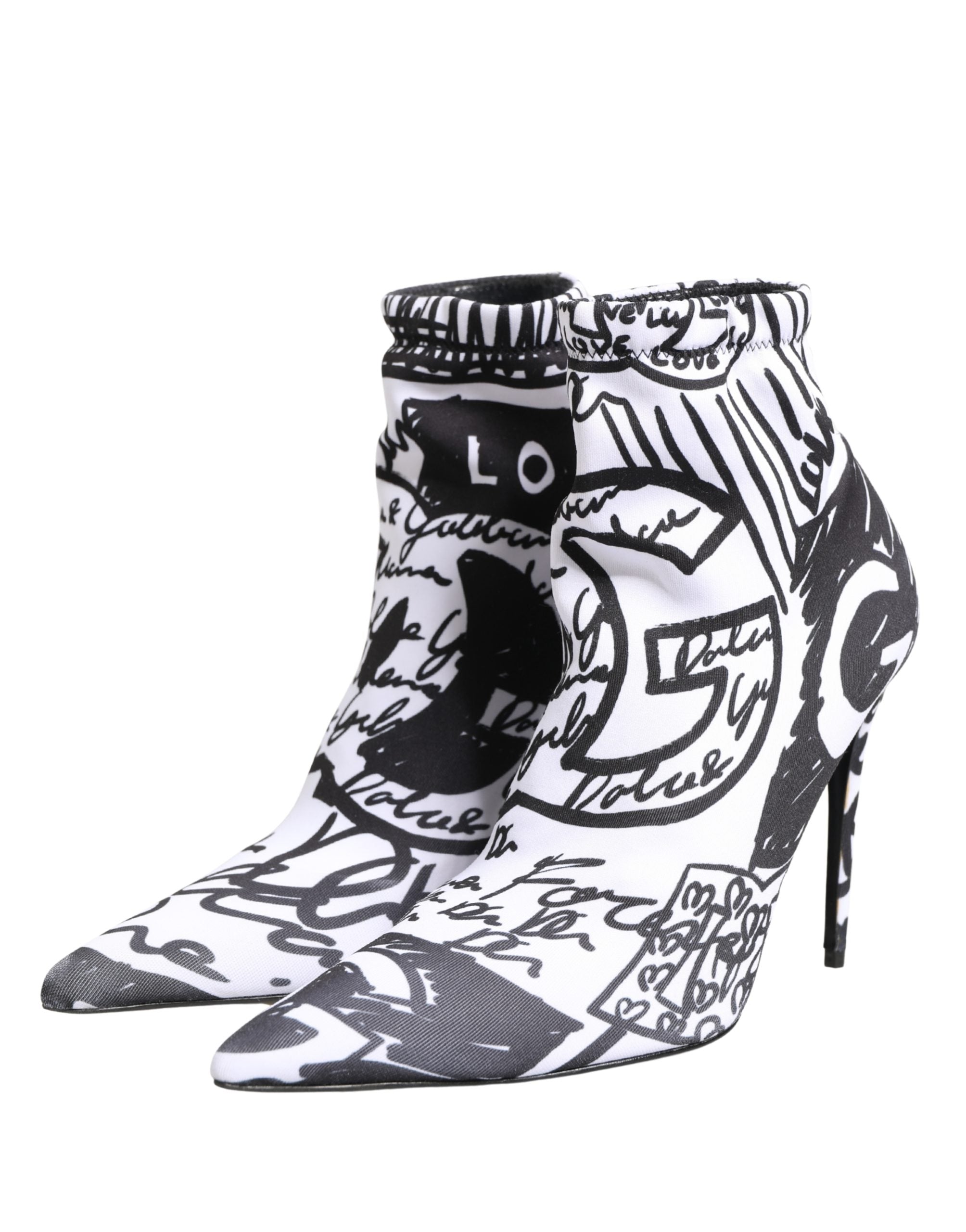 Bottes ankle en caoutchouc blanc Dolce & Gabbana avec motif graffiti, chaussures élégantes et tendance.