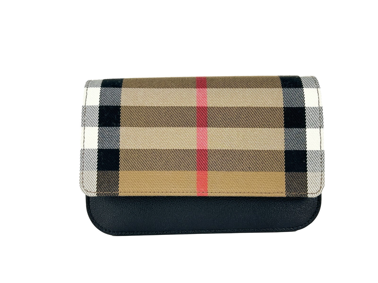Sac à bandoulière en cuir noir Burberry Madison Check, petit modèle avec motif à carreaux, idéal pour un style élégant.