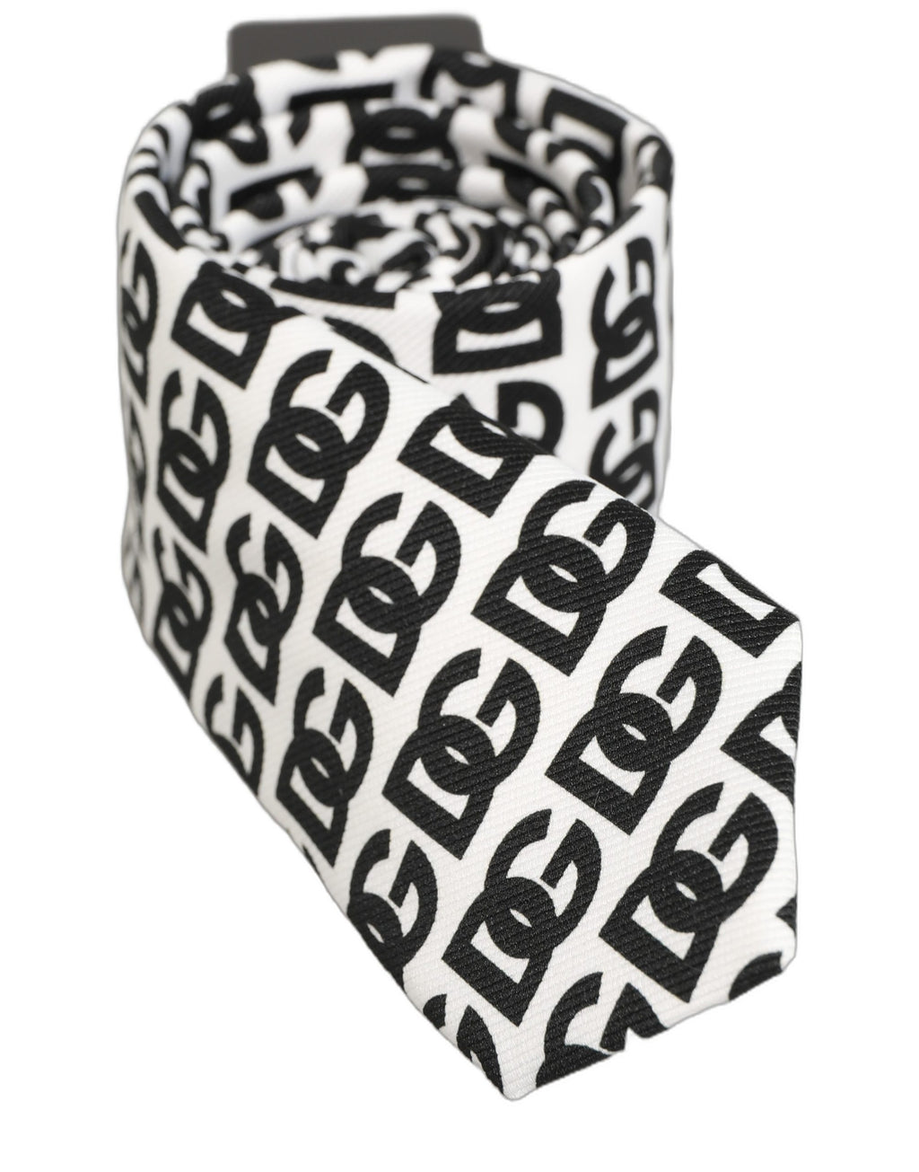 Dolce & Gabbana White Black Logo Monogram Wide Adjustable Men Necktie Tie