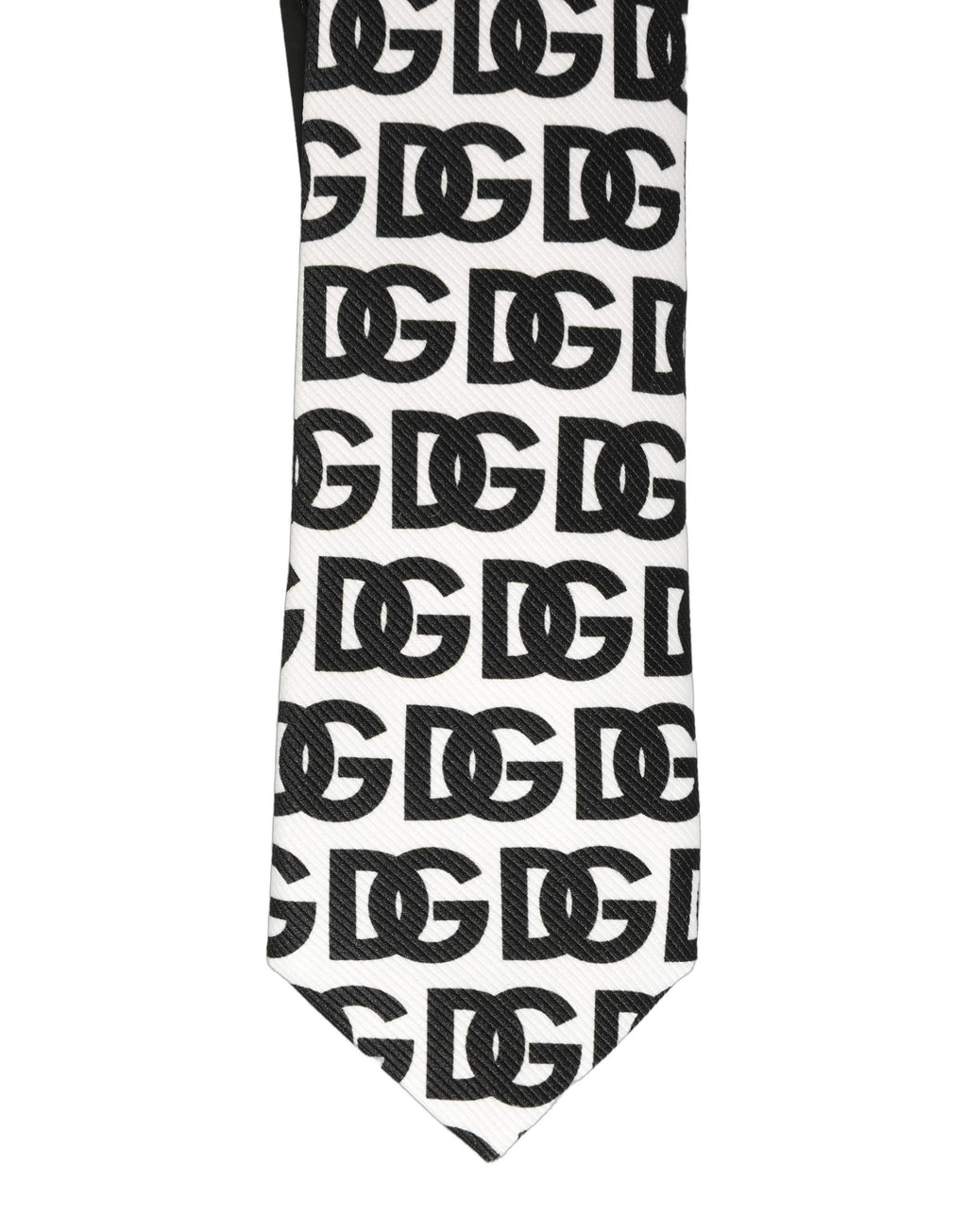 Dolce & Gabbana White Black Logo Monogram Wide Adjustable Men Necktie Tie