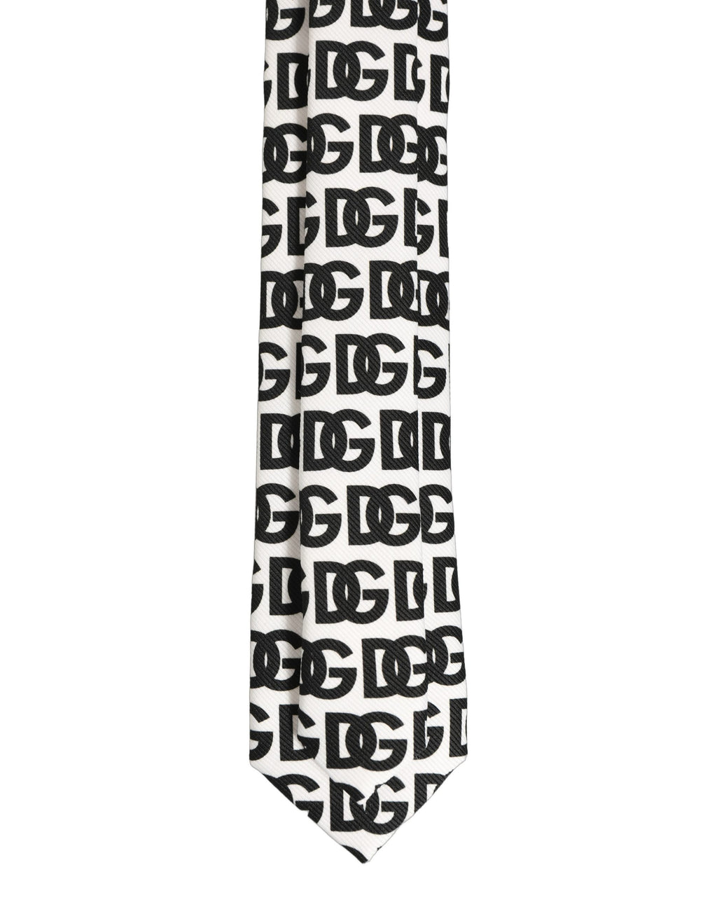 Dolce & Gabbana White Black Logo Monogram Wide Adjustable Men Necktie Tie