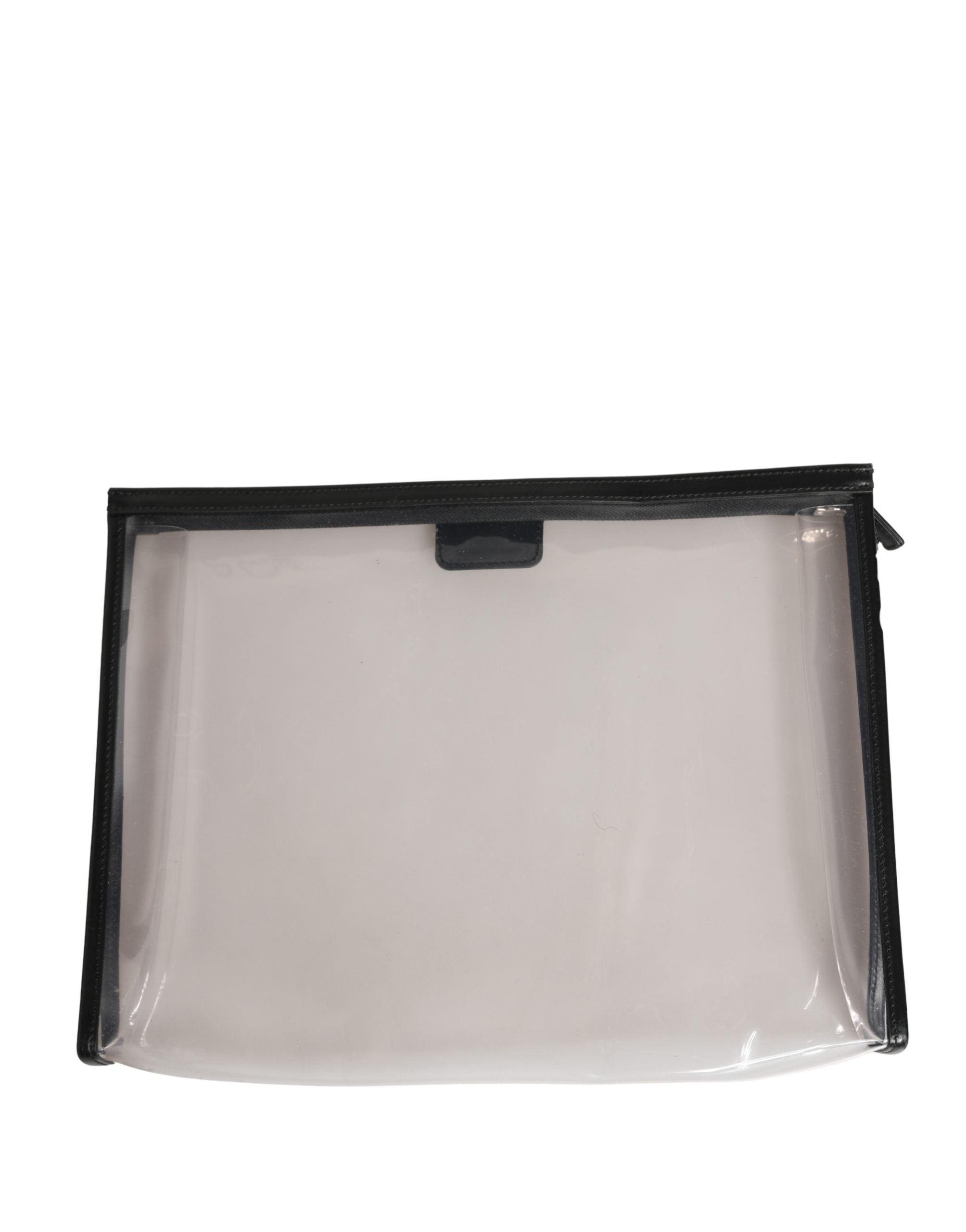 Pochette transparente en PVC de Dolce & Gabbana avec plaque logo de marque, sac à main élégant et moderne.