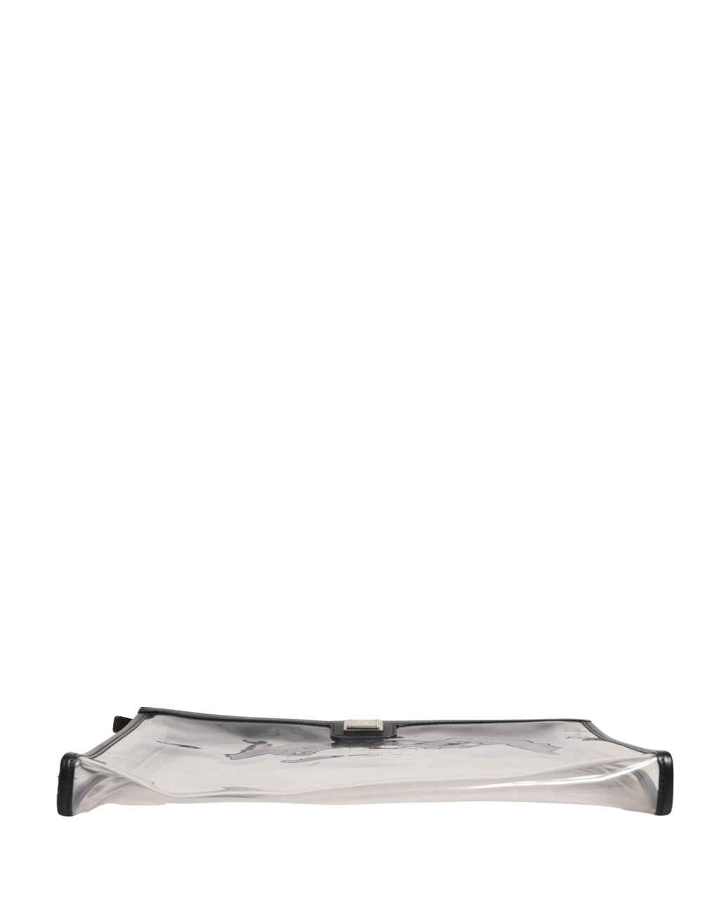 Sac pochette en PVC transparent Dolce & Gabbana avec plaque logo de marque, design élégant et moderne.