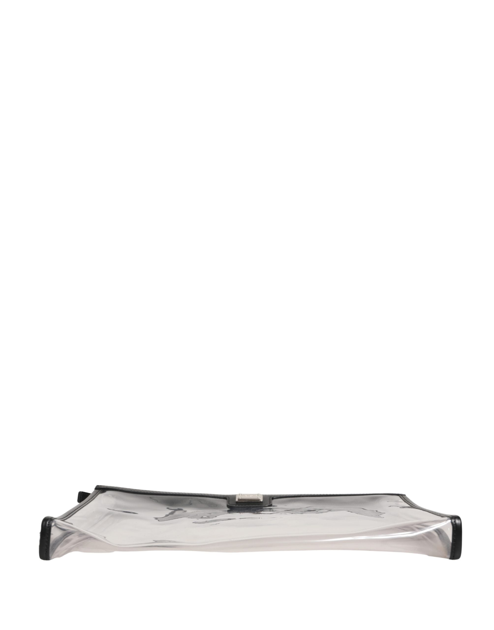 Sac pochette en PVC transparent Dolce & Gabbana avec plaque logo de marque, design élégant et moderne.