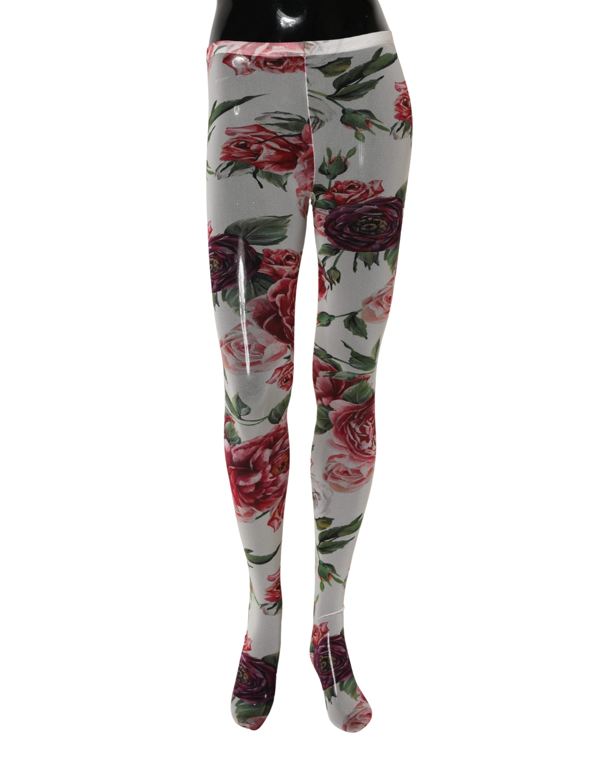 Collants en nylon blanc Dolce & Gabbana avec imprimé floral, chaussettes élégantes et confortables.