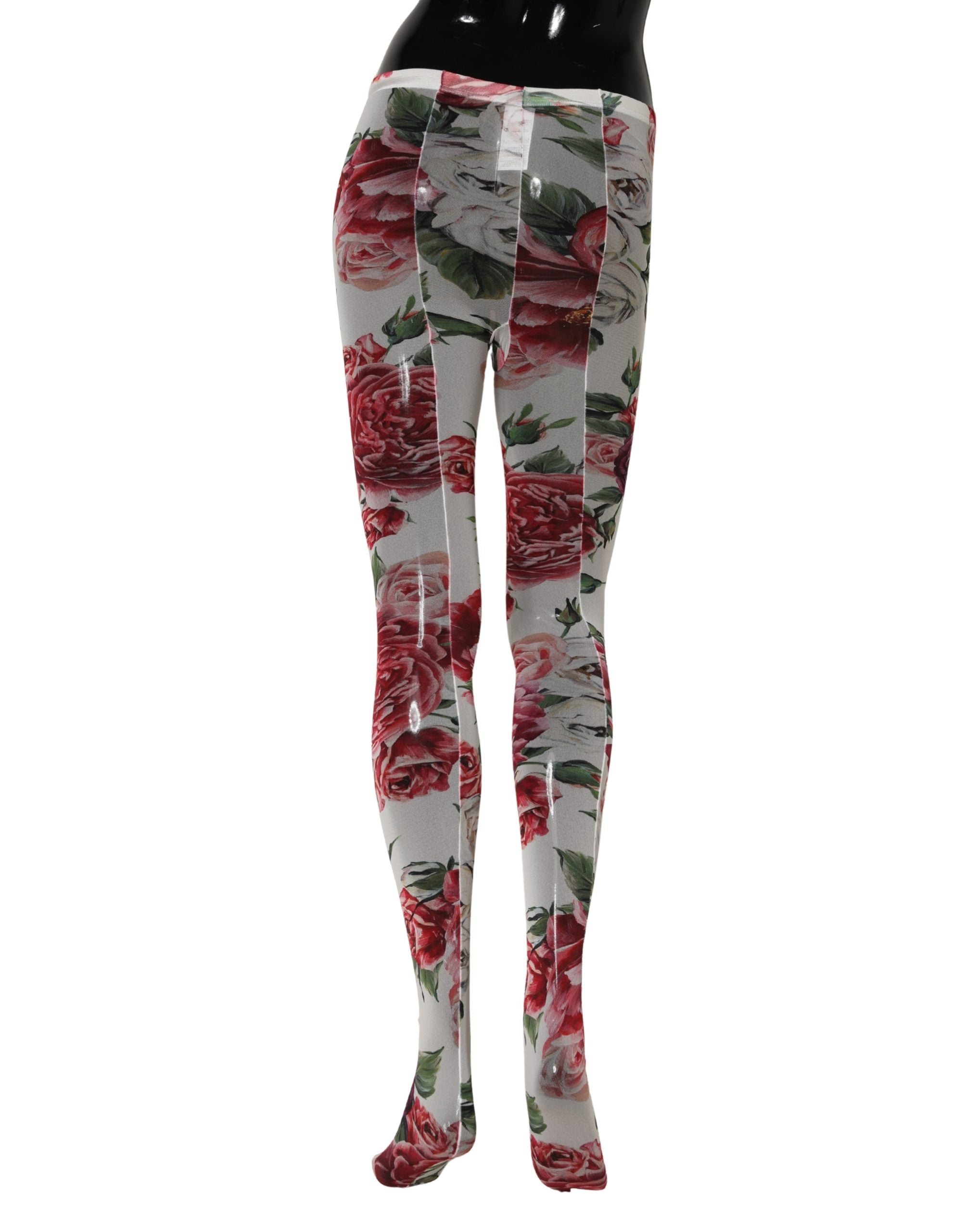 Collants en nylon blanc de Dolce & Gabbana avec imprimé floral, chaussettes transparentes élégantes.