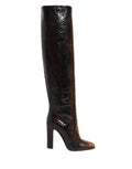 Bottes hautes en cuir exotique marron de Dolce & Gabbana, chaussures élégantes en cuir pour femmes.