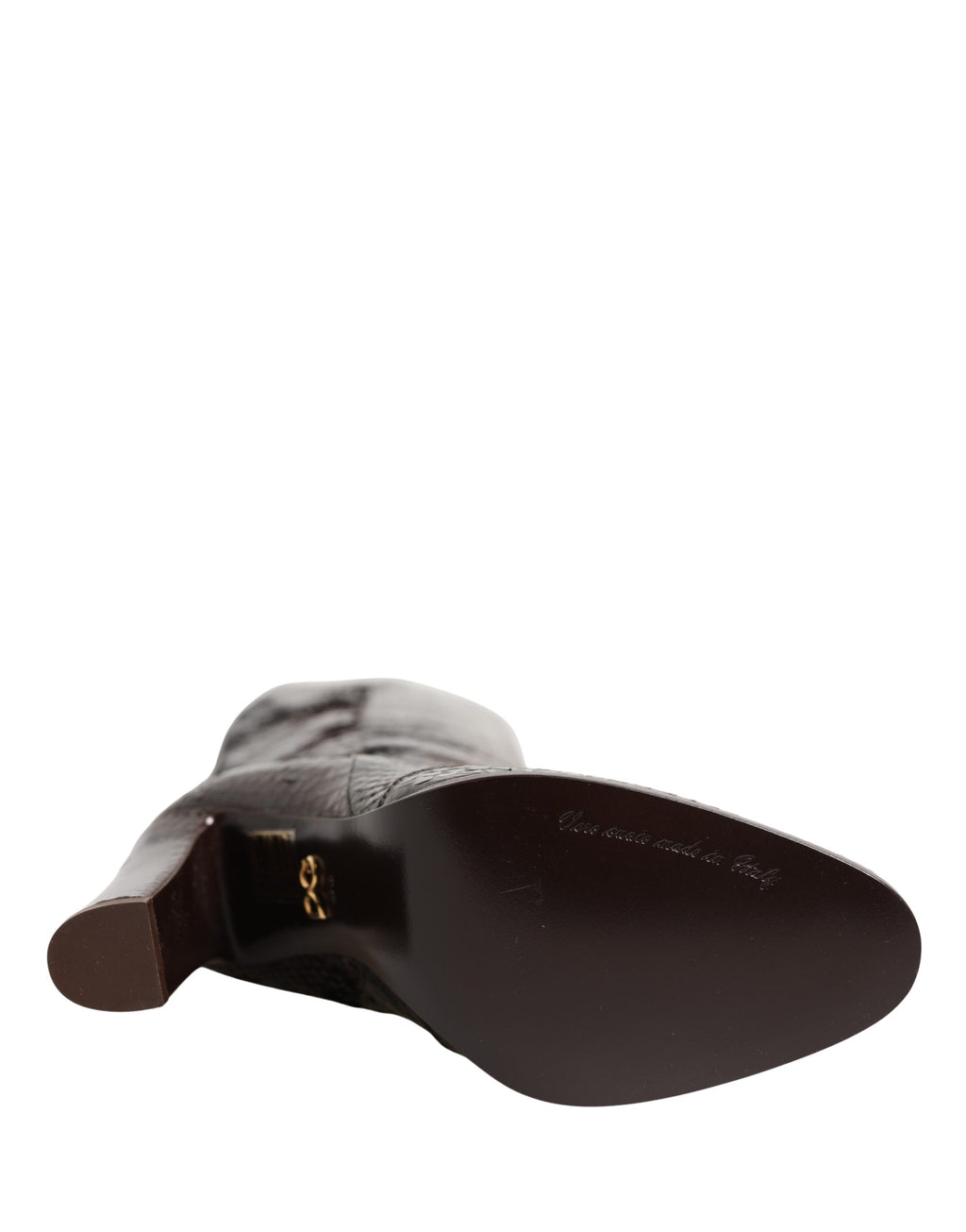Bottes hautes en cuir exotique marron de Dolce & Gabbana, chaussures élégantes en cuir pour femmes.